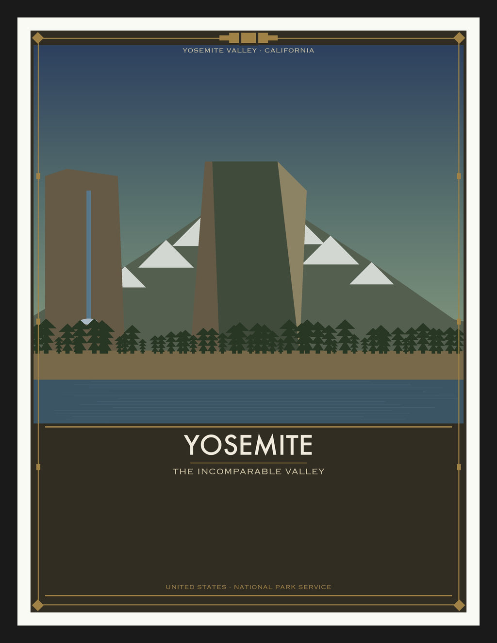 Yosemite National Park - Vintage WPA Style Travel Poster — Black Frame 18×24" Wall Art