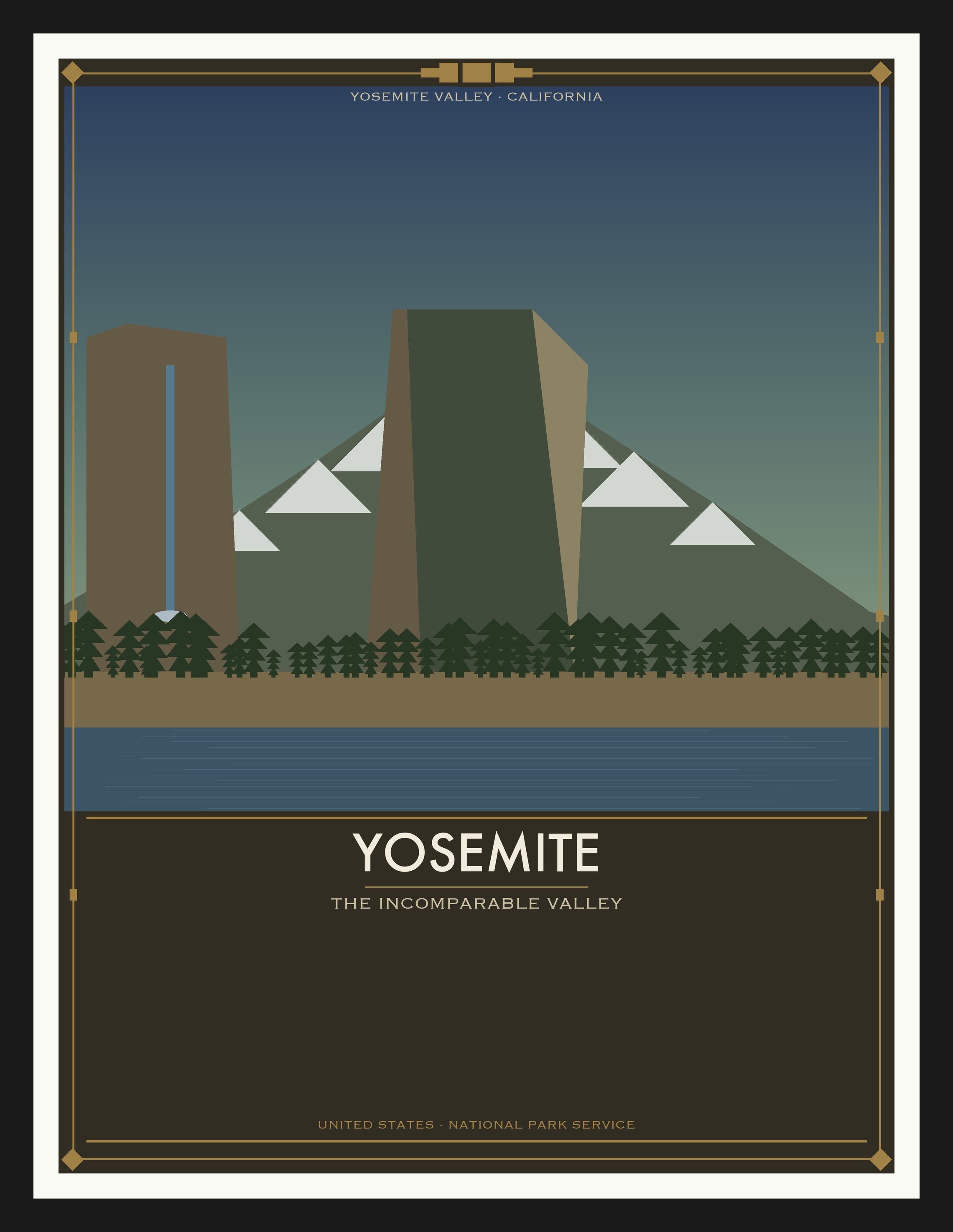 Yosemite National Park - Vintage WPA Style Travel Poster — Black Frame 18×24" Wall Art