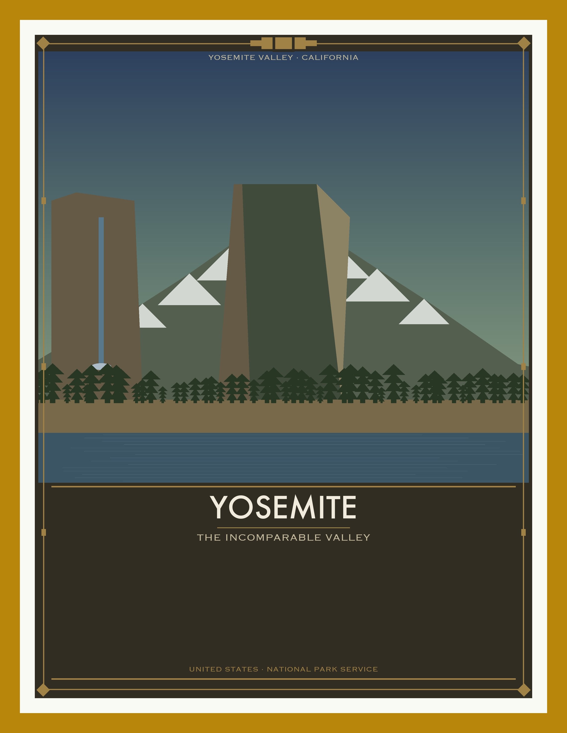 Yosemite National Park - Vintage WPA Style Travel Poster — Oak Frame 18×24" Wall Art