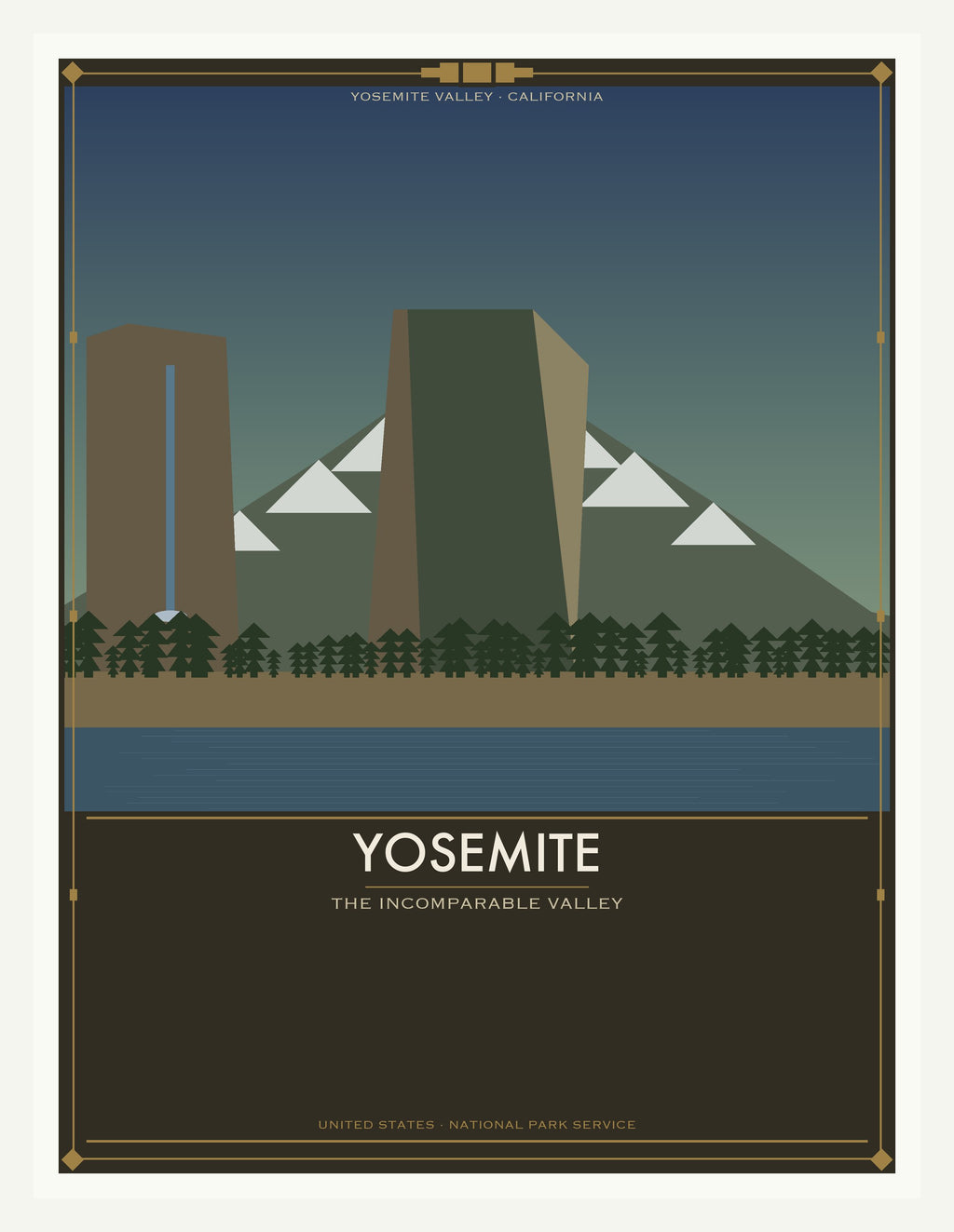 Yosemite National Park - Vintage WPA Style Travel Poster — White Frame 18×24" Wall Art