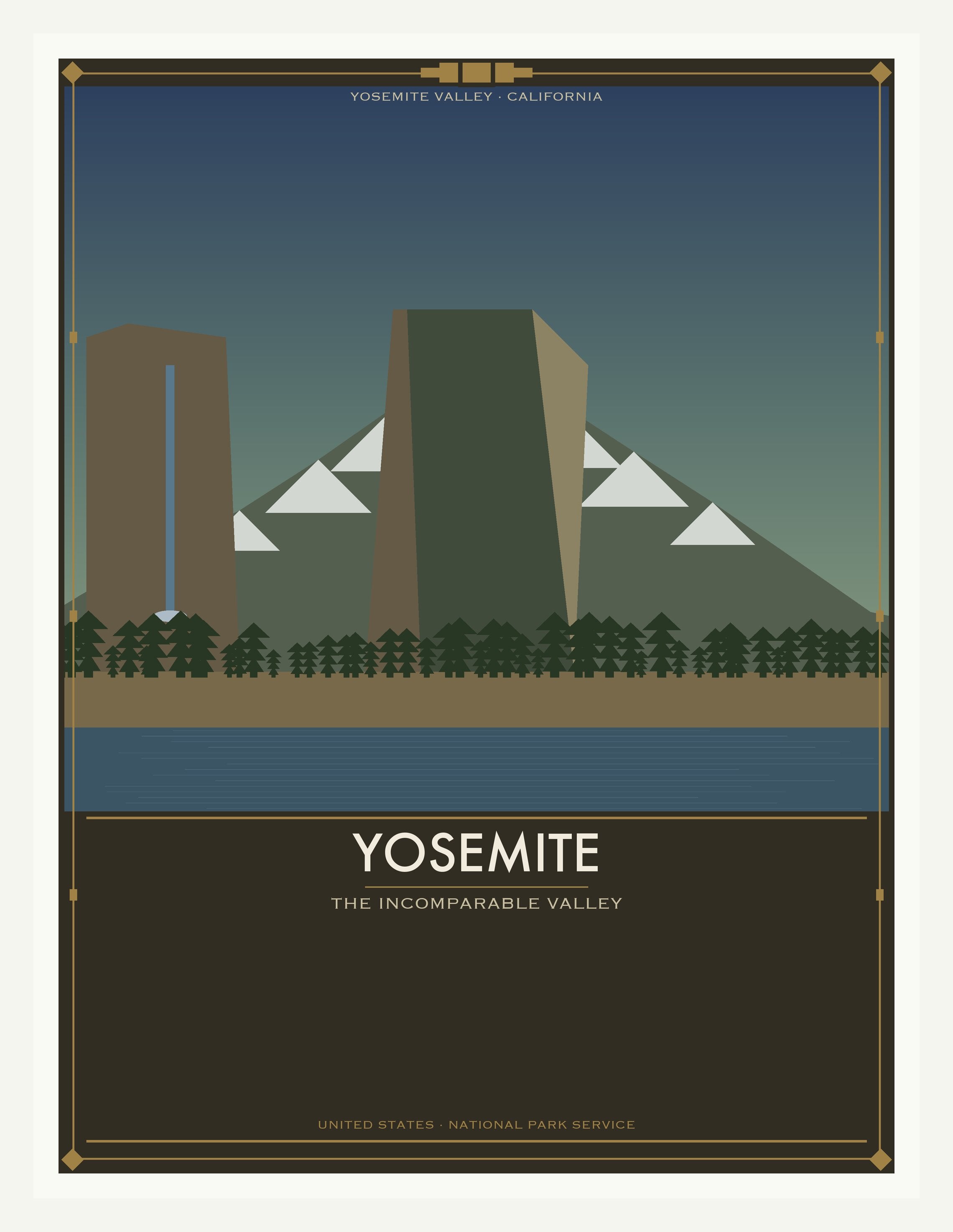 Yosemite National Park - Vintage WPA Style Travel Poster — White Frame 18×24" Wall Art