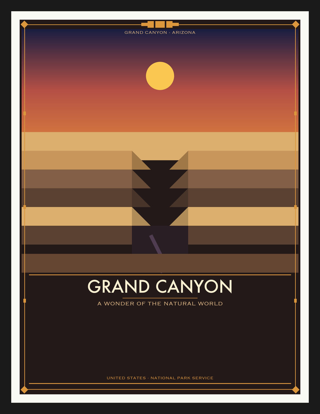 Grand Canyon National Park - Vintage WPA Style Travel Poster — Black Frame 18×24" Wall Art