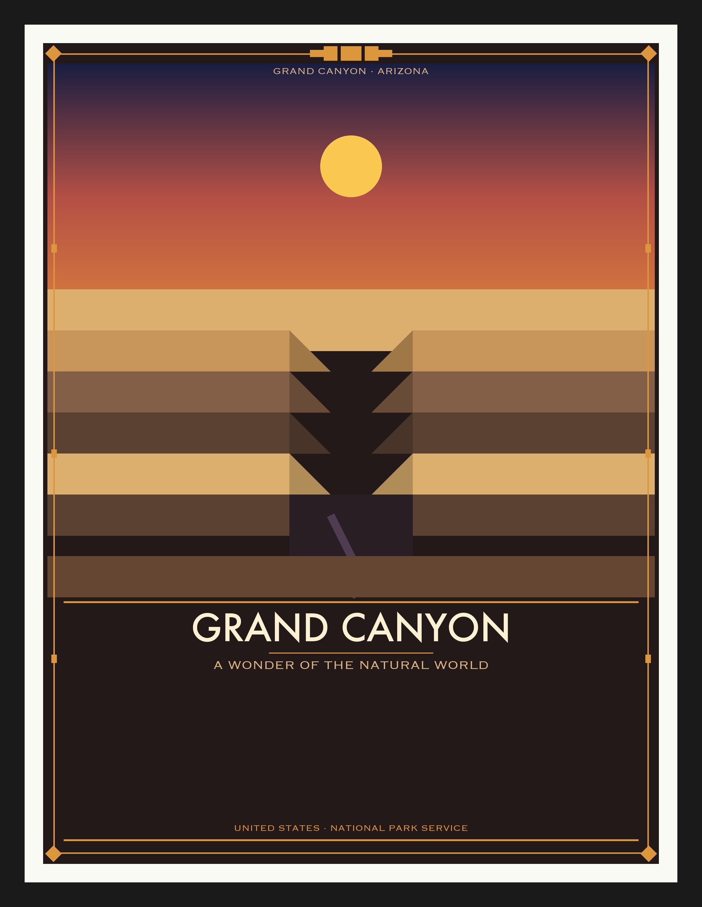 Grand Canyon National Park - Vintage WPA Style Travel Poster — Black Frame 18×24" Wall Art