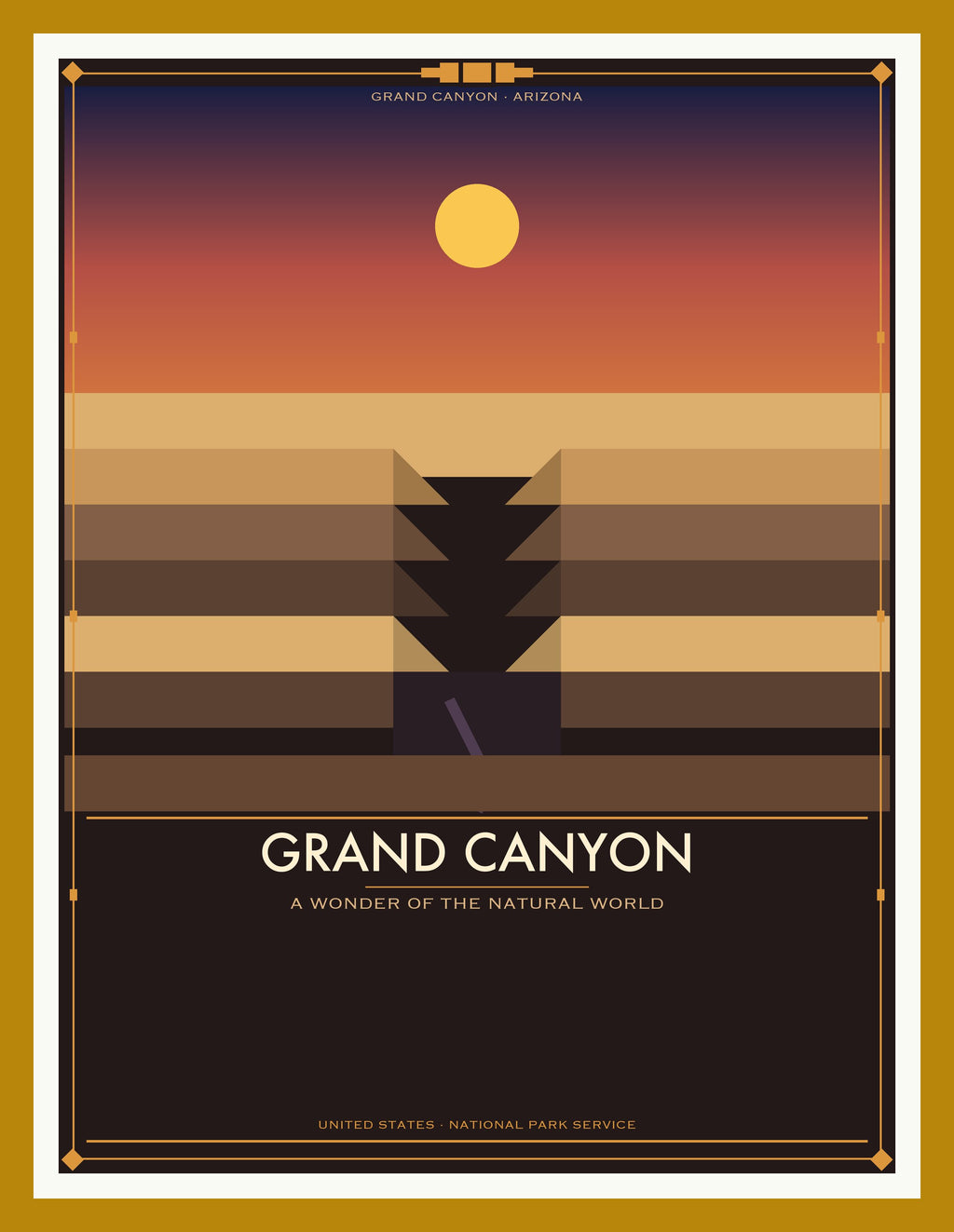 Grand Canyon National Park - Vintage WPA Style Travel Poster — Oak Frame 18×24" Wall Art