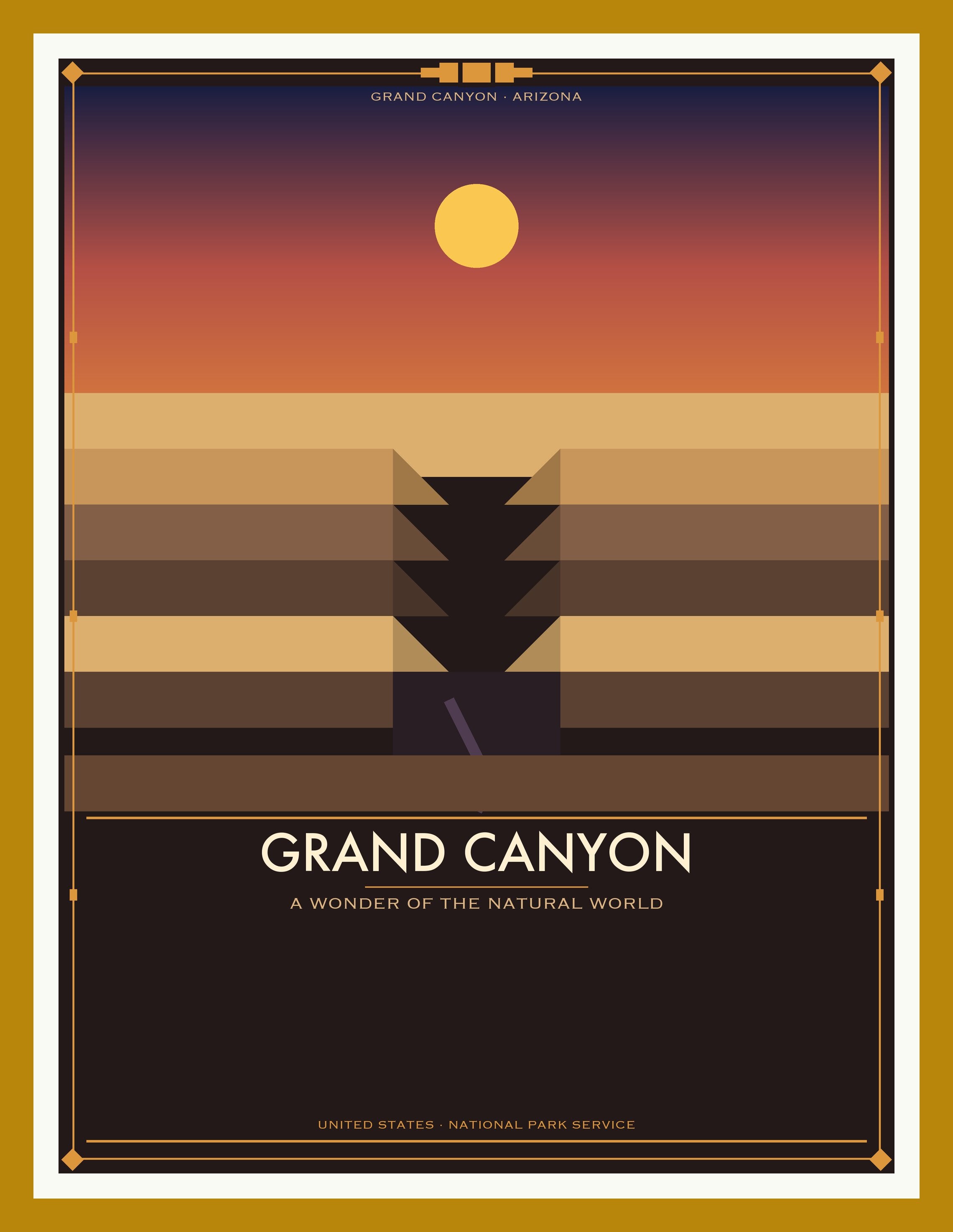 Grand Canyon National Park - Vintage WPA Style Travel Poster — Oak Frame 18×24" Wall Art