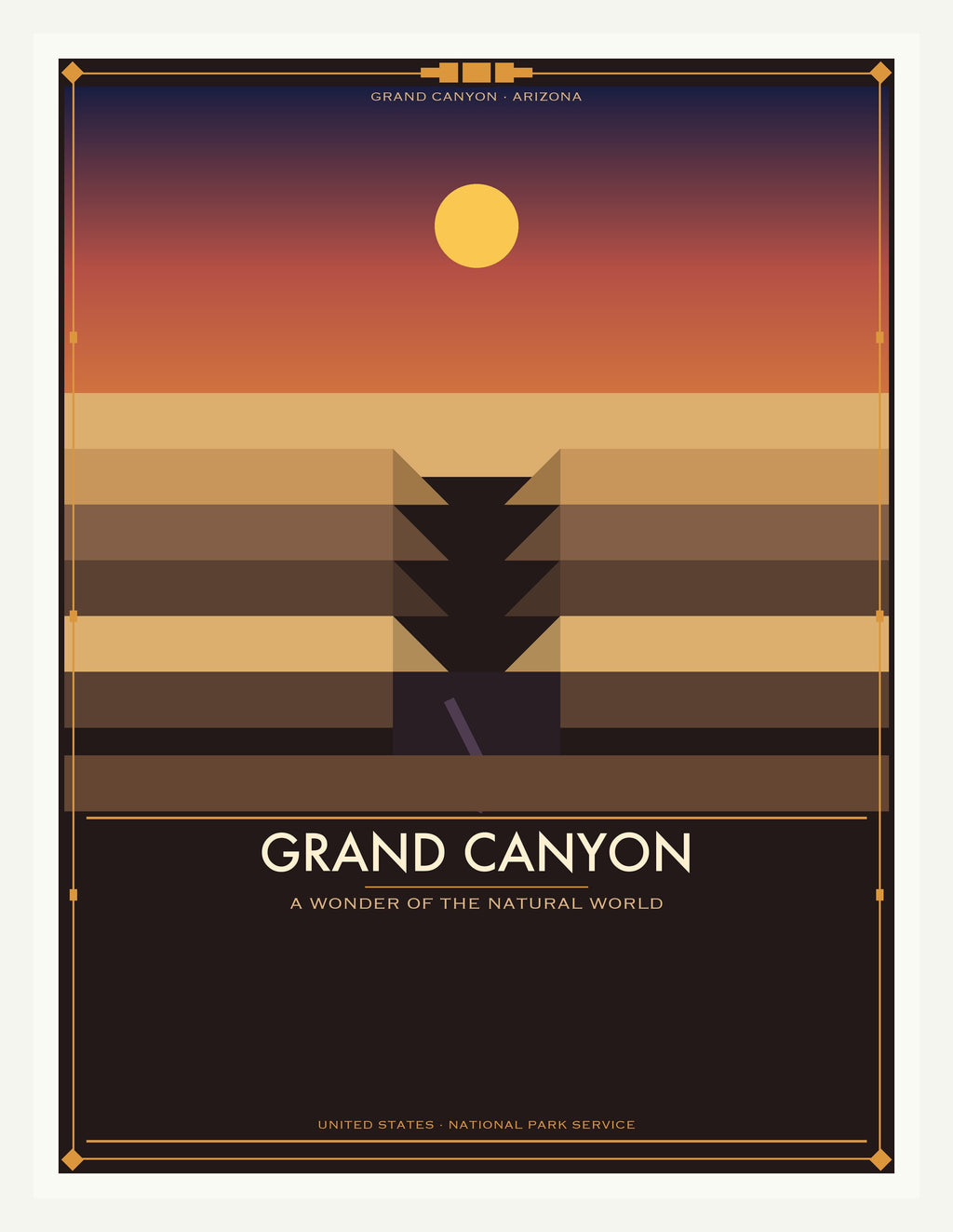 Grand Canyon National Park - Vintage WPA Style Travel Poster — White Frame 18×24" Wall Art