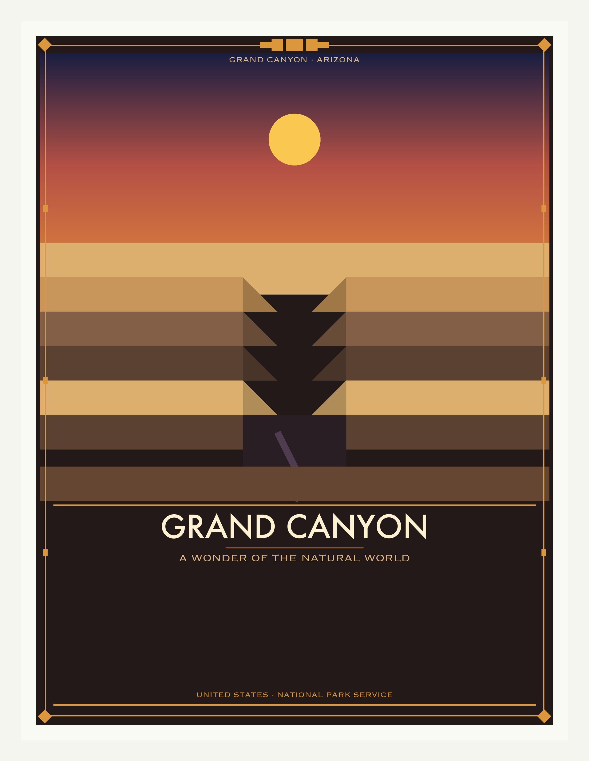 Grand Canyon National Park - Vintage WPA Style Travel Poster — White Frame 18×24" Wall Art