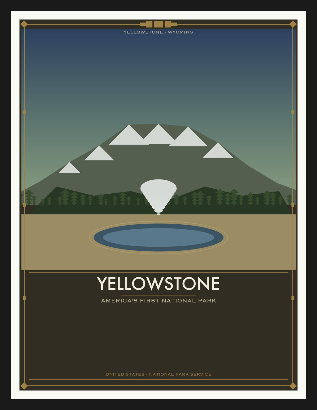 Yellowstone National Park - Vintage WPA Style Travel Poster — Black Frame 18×24" Wall Art
