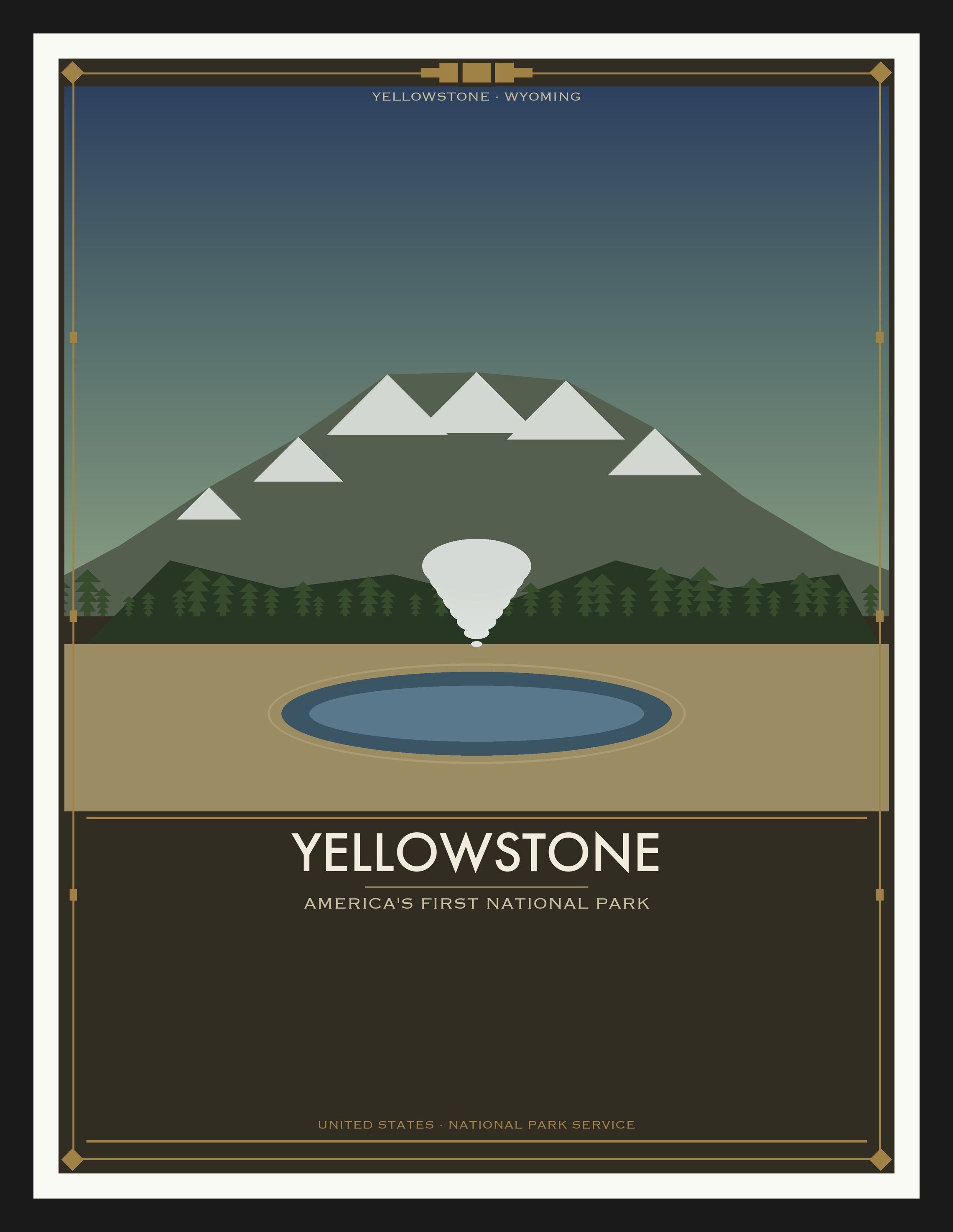 Yellowstone National Park - Vintage WPA Style Travel Poster — Black Frame 18×24" Wall Art