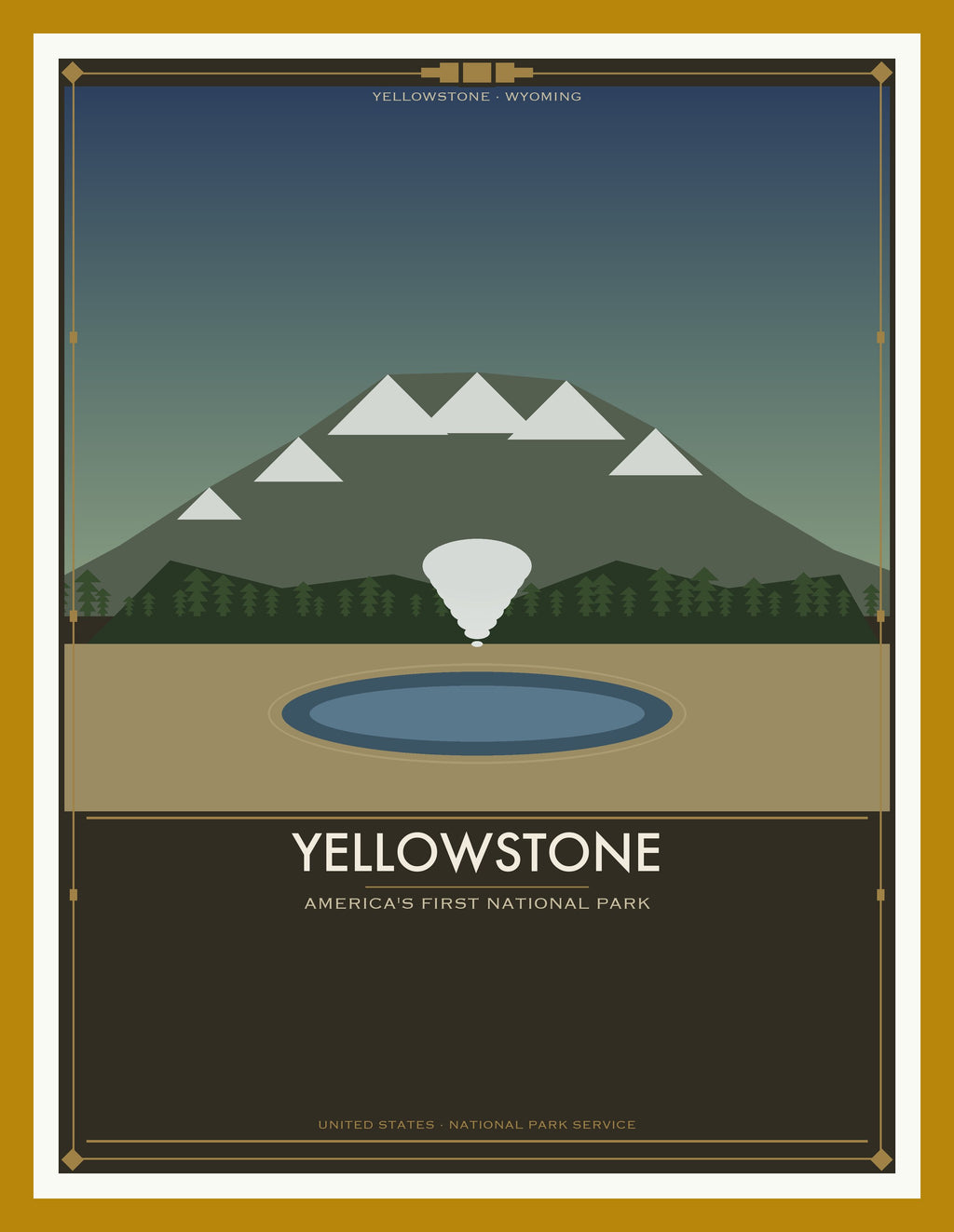 Yellowstone National Park - Vintage WPA Style Travel Poster — Oak Frame 18×24" Wall Art
