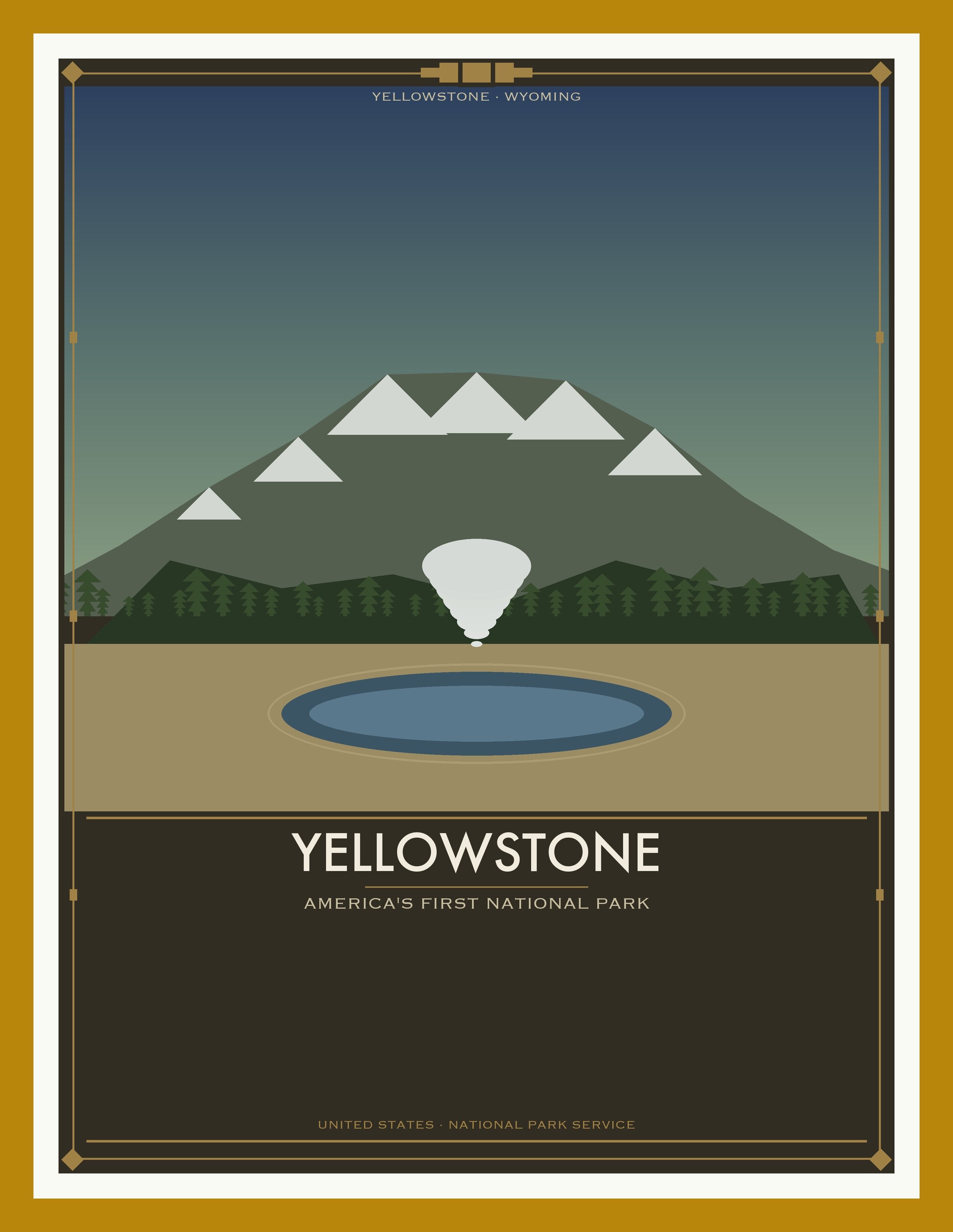 Yellowstone National Park - Vintage WPA Style Travel Poster — Oak Frame 18×24" Wall Art
