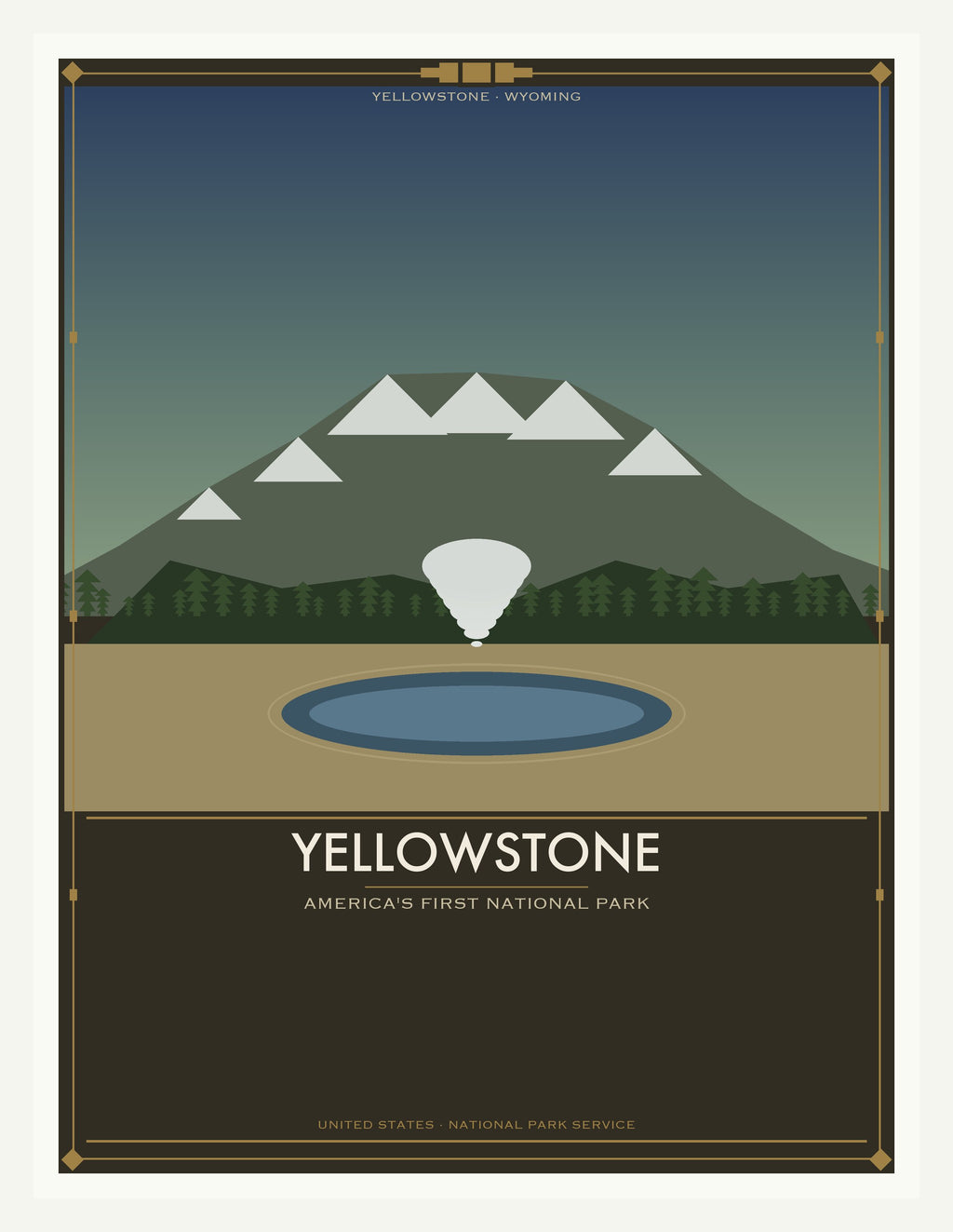Yellowstone National Park - Vintage WPA Style Travel Poster — White Frame 18×24" Wall Art