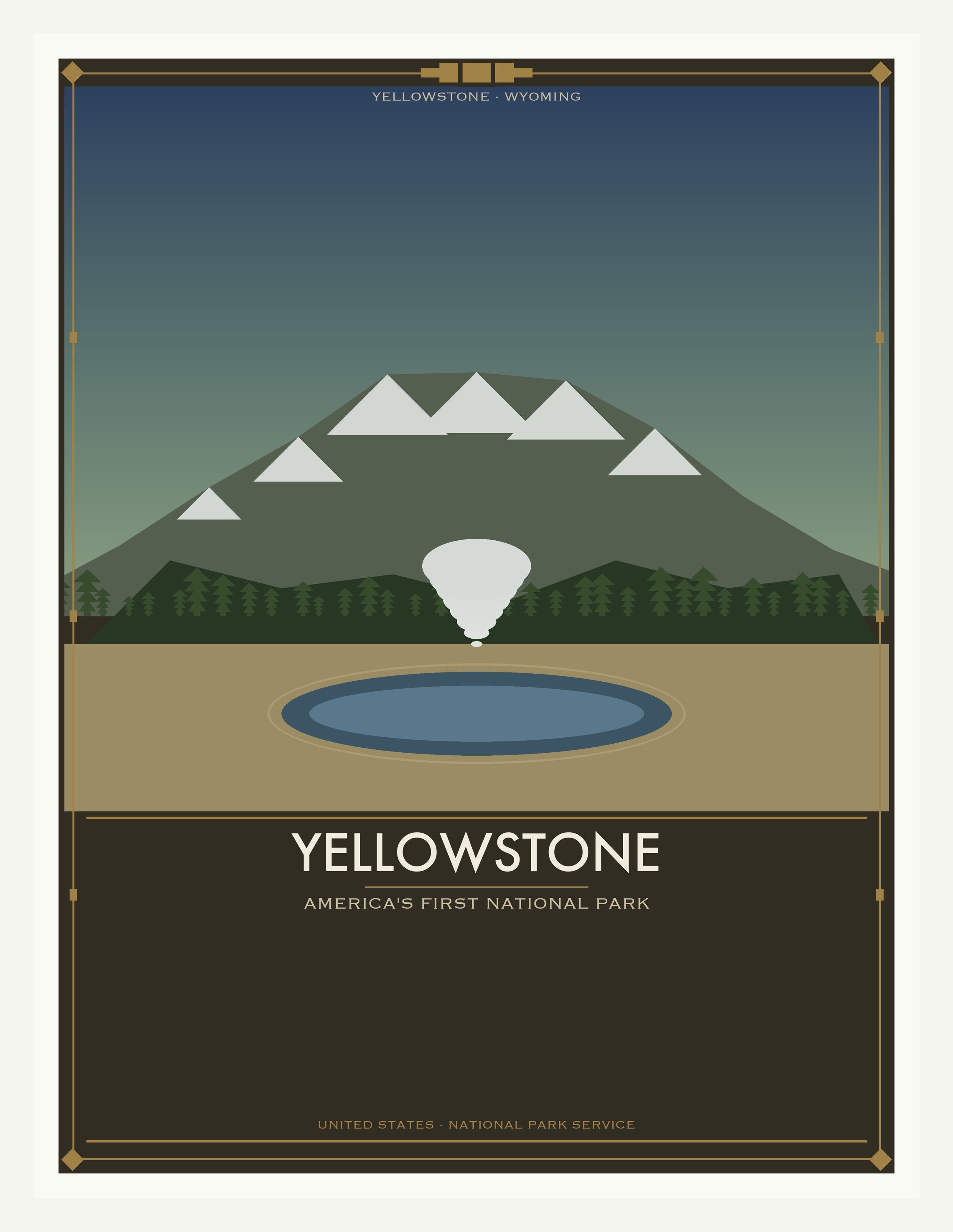 Yellowstone National Park - Vintage WPA Style Travel Poster — White Frame 18×24" Wall Art