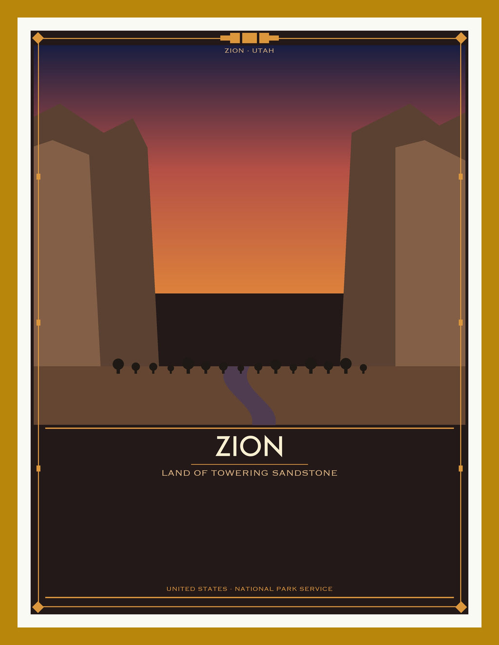 Zion National Park - Vintage WPA Style Travel Poster — Oak Frame 18×24" Wall Art