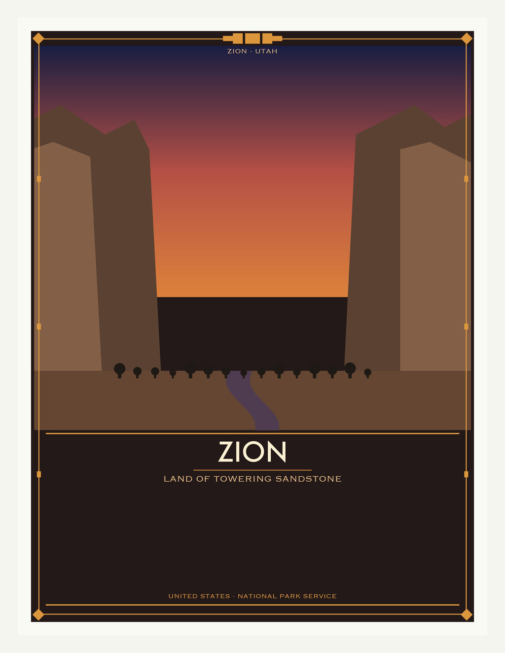 Zion National Park - Vintage WPA Style Travel Poster — White Frame 18×24" Wall Art