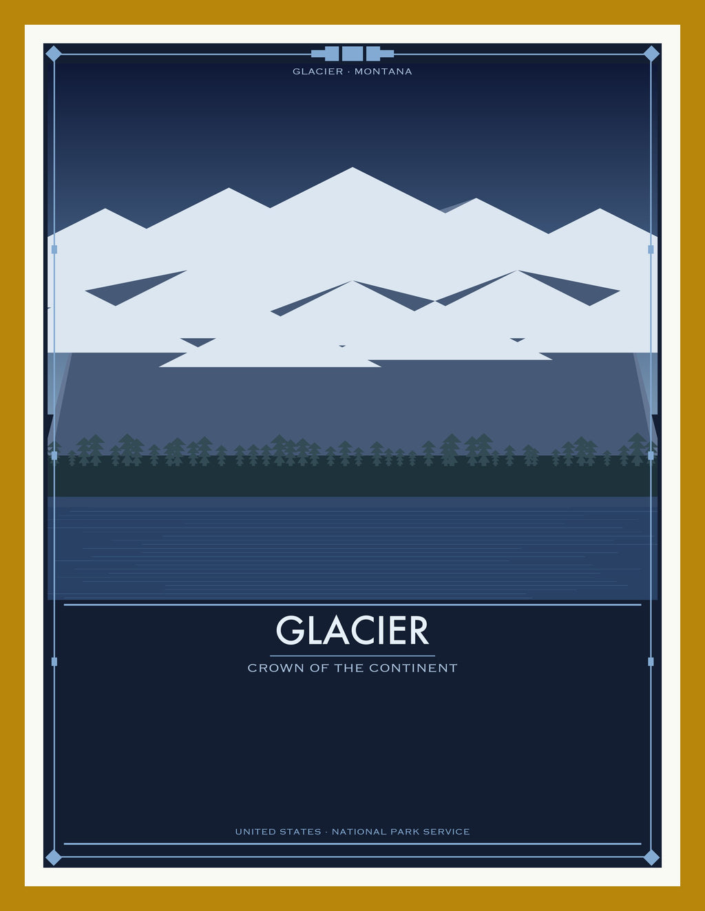 Glacier National Park - Vintage WPA Style Travel Poster — Oak Frame 18×24" Wall Art