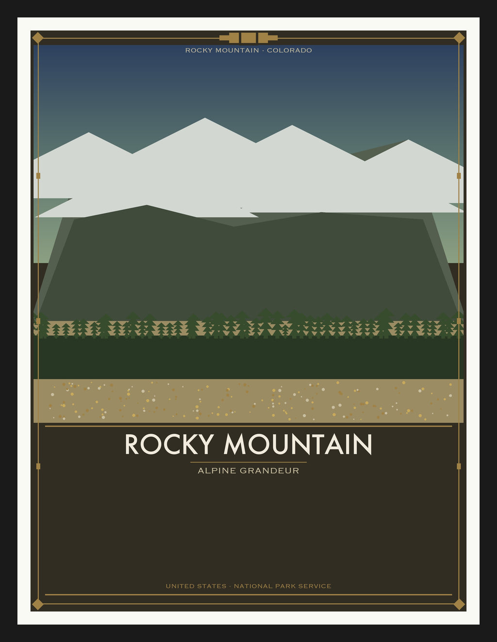 Rocky Mountain National Park - Vintage WPA Style Travel Poster — Black Frame 18×24" Wall Art