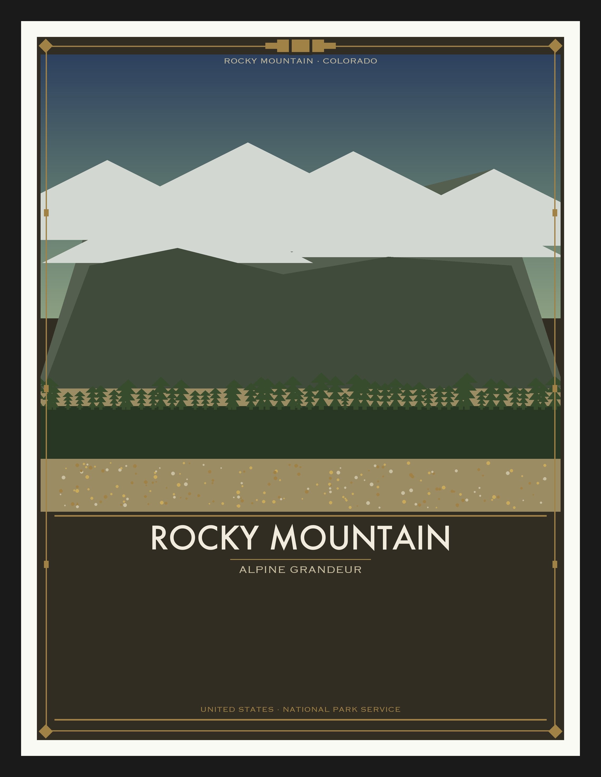 Rocky Mountain National Park - Vintage WPA Style Travel Poster — Black Frame 18×24" Wall Art