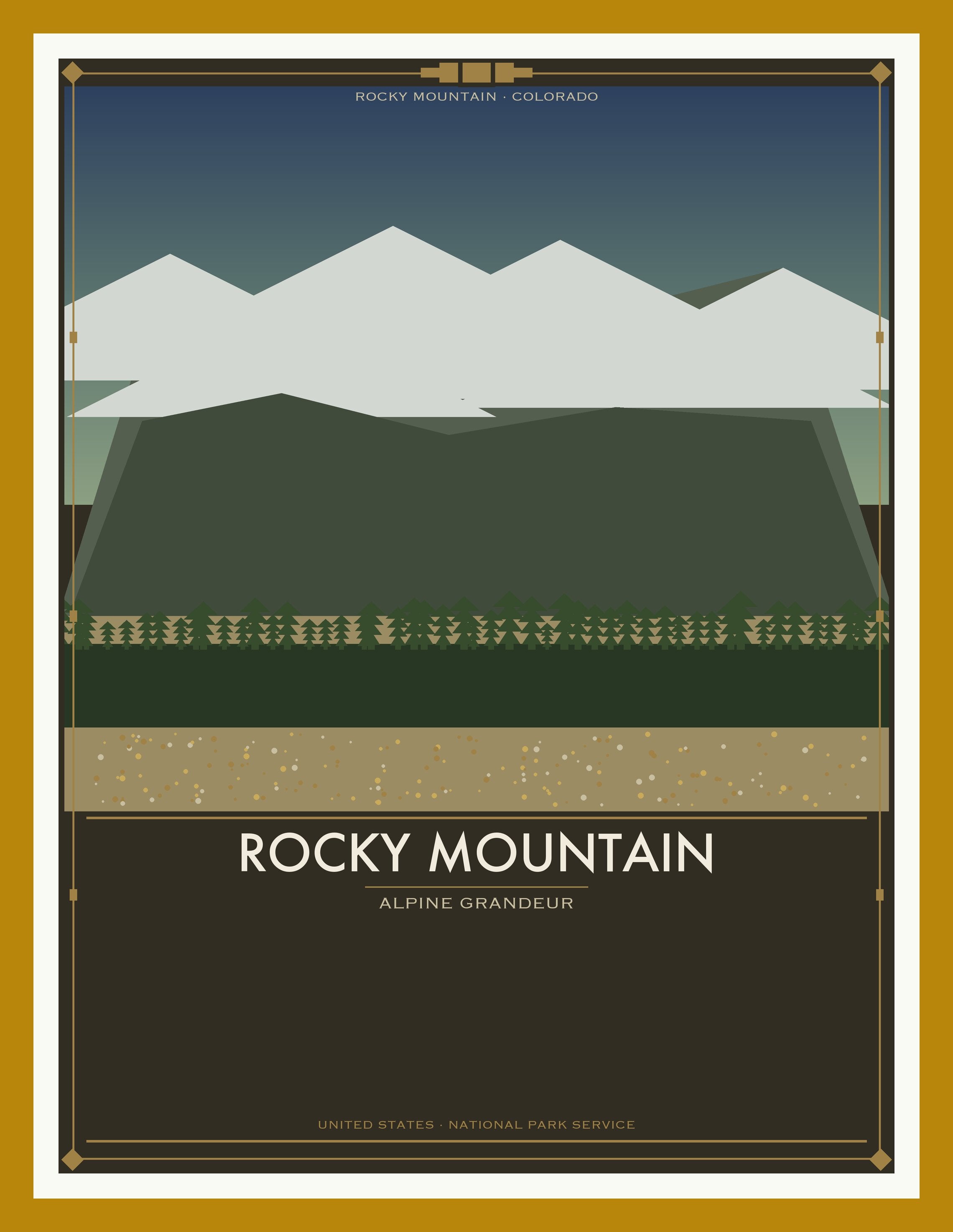 Rocky Mountain National Park - Vintage WPA Style Travel Poster — Oak Frame 18×24" Wall Art