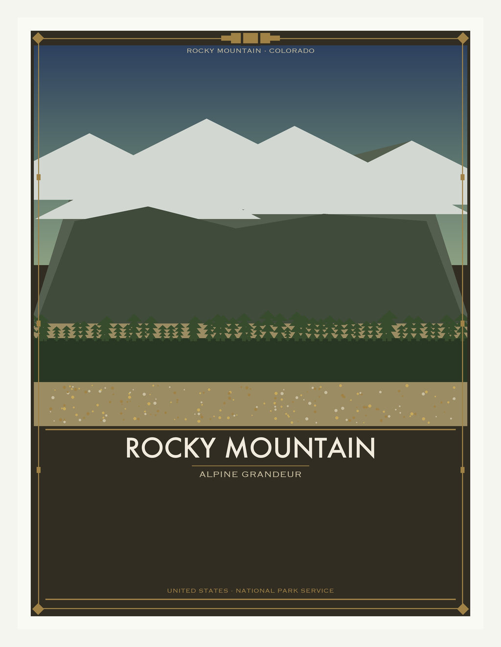 Rocky Mountain National Park - Vintage WPA Style Travel Poster — White Frame 18×24" Wall Art