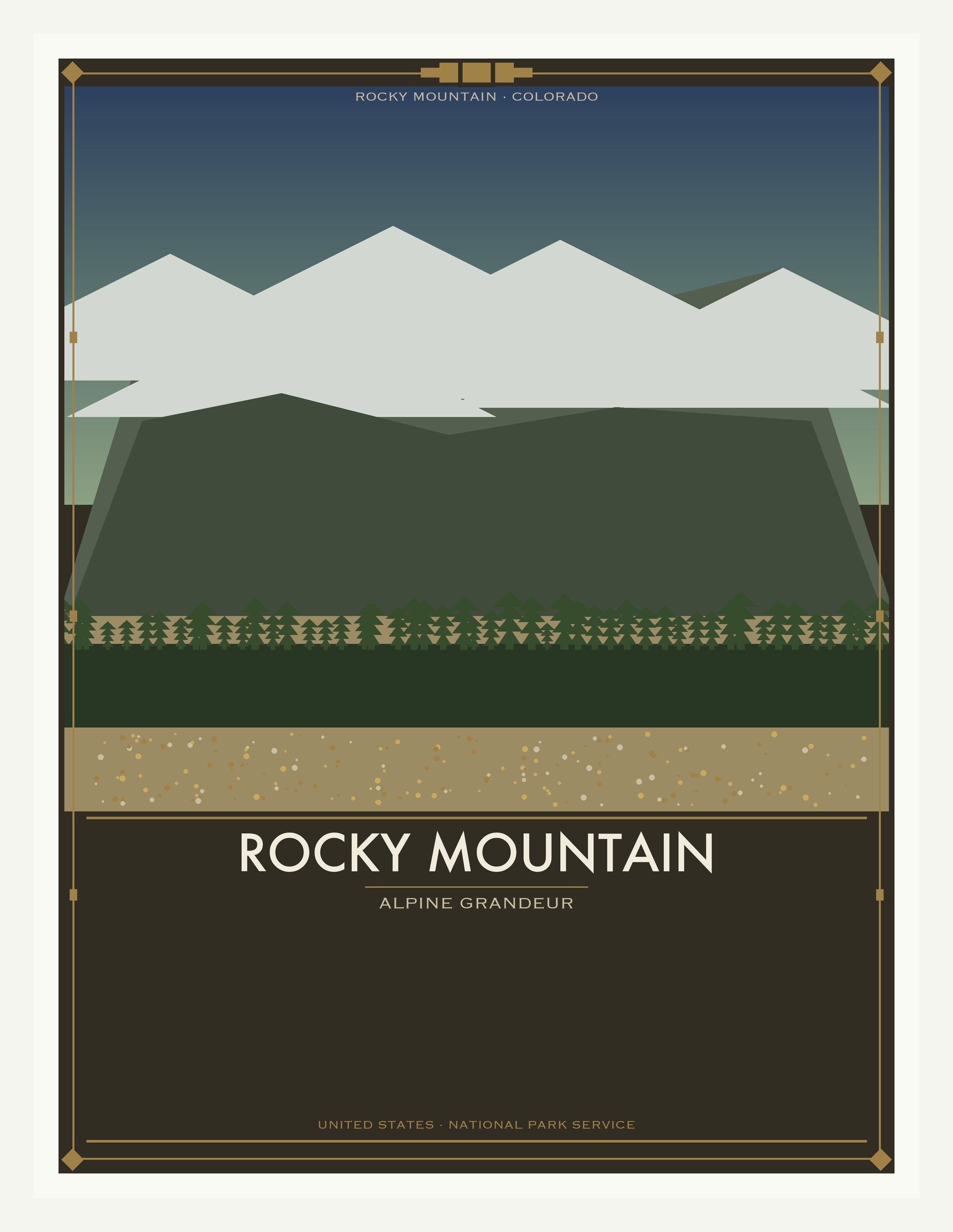 Rocky Mountain National Park - Vintage WPA Style Travel Poster — White Frame 18×24" Wall Art