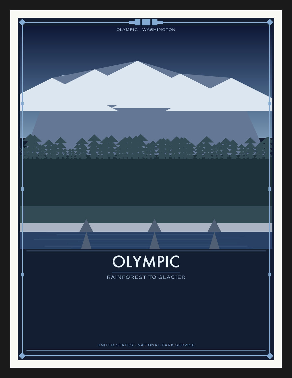 Olympic National Park - Vintage WPA Style Travel Poster — Black Frame 18×24" Wall Art