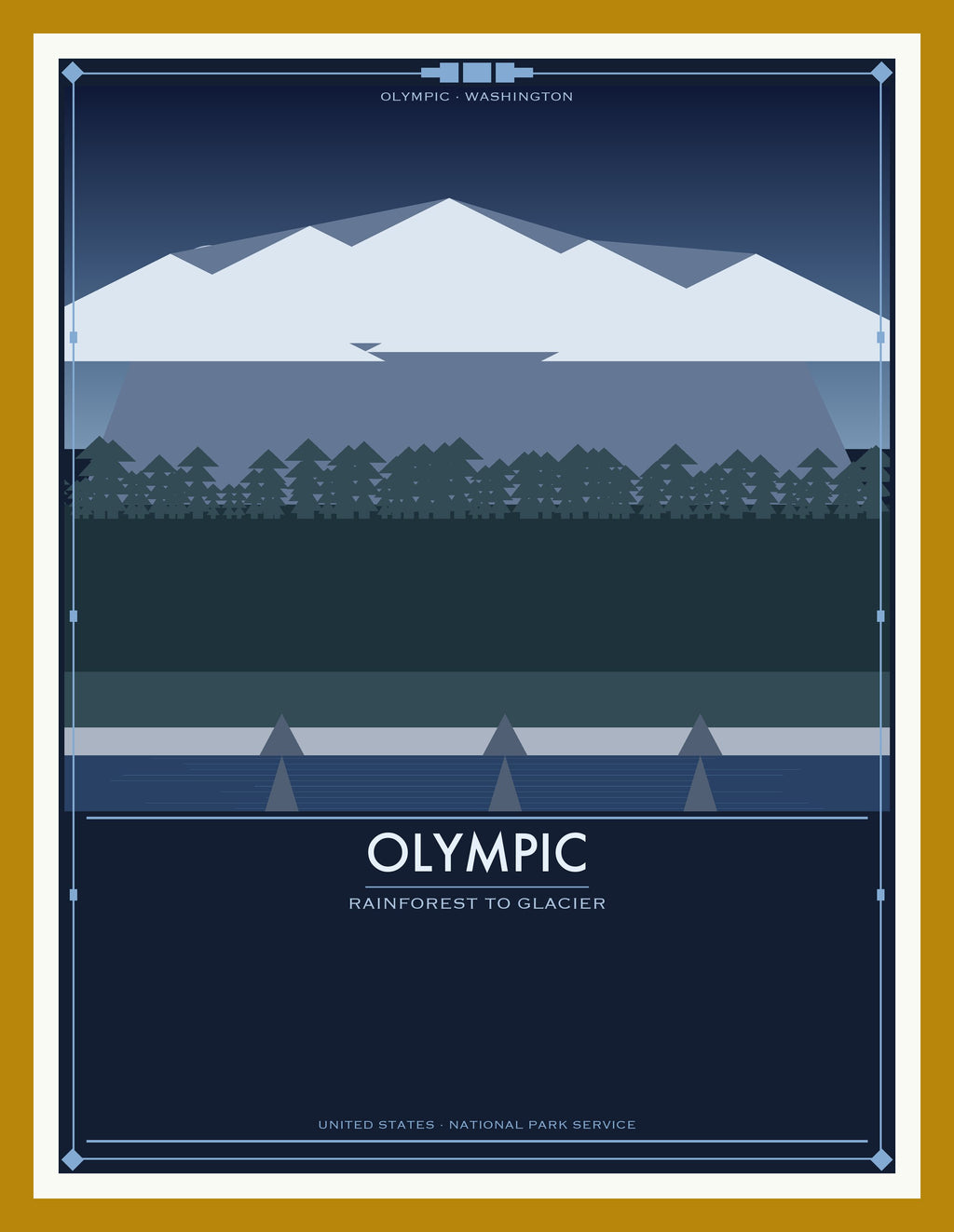 Olympic National Park - Vintage WPA Style Travel Poster — Oak Frame 18×24" Wall Art