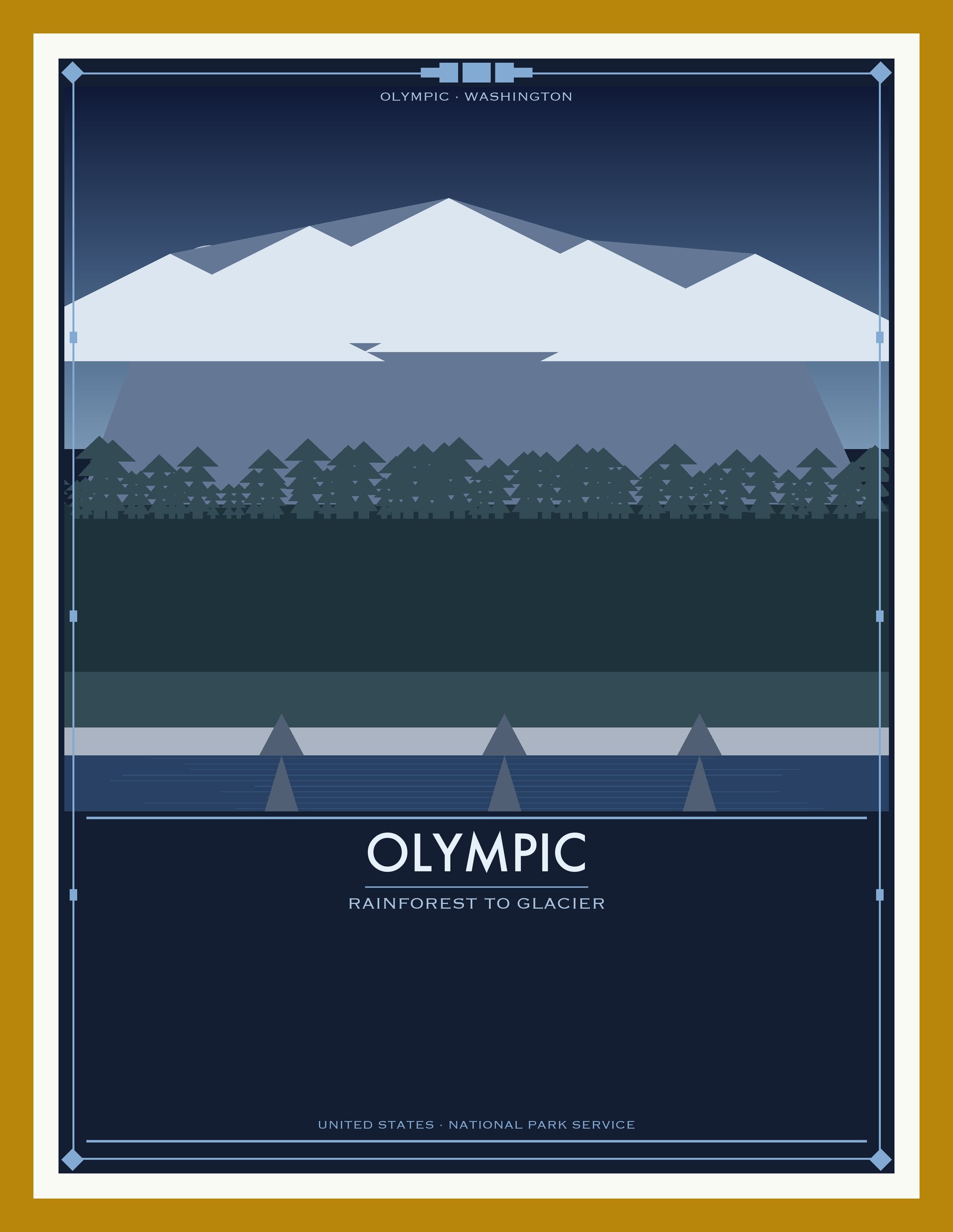 Olympic National Park - Vintage WPA Style Travel Poster — Oak Frame 18×24" Wall Art