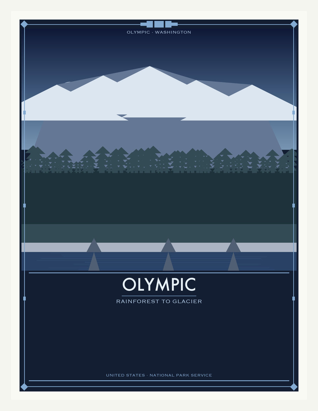 Olympic National Park - Vintage WPA Style Travel Poster — White Frame 18×24" Wall Art