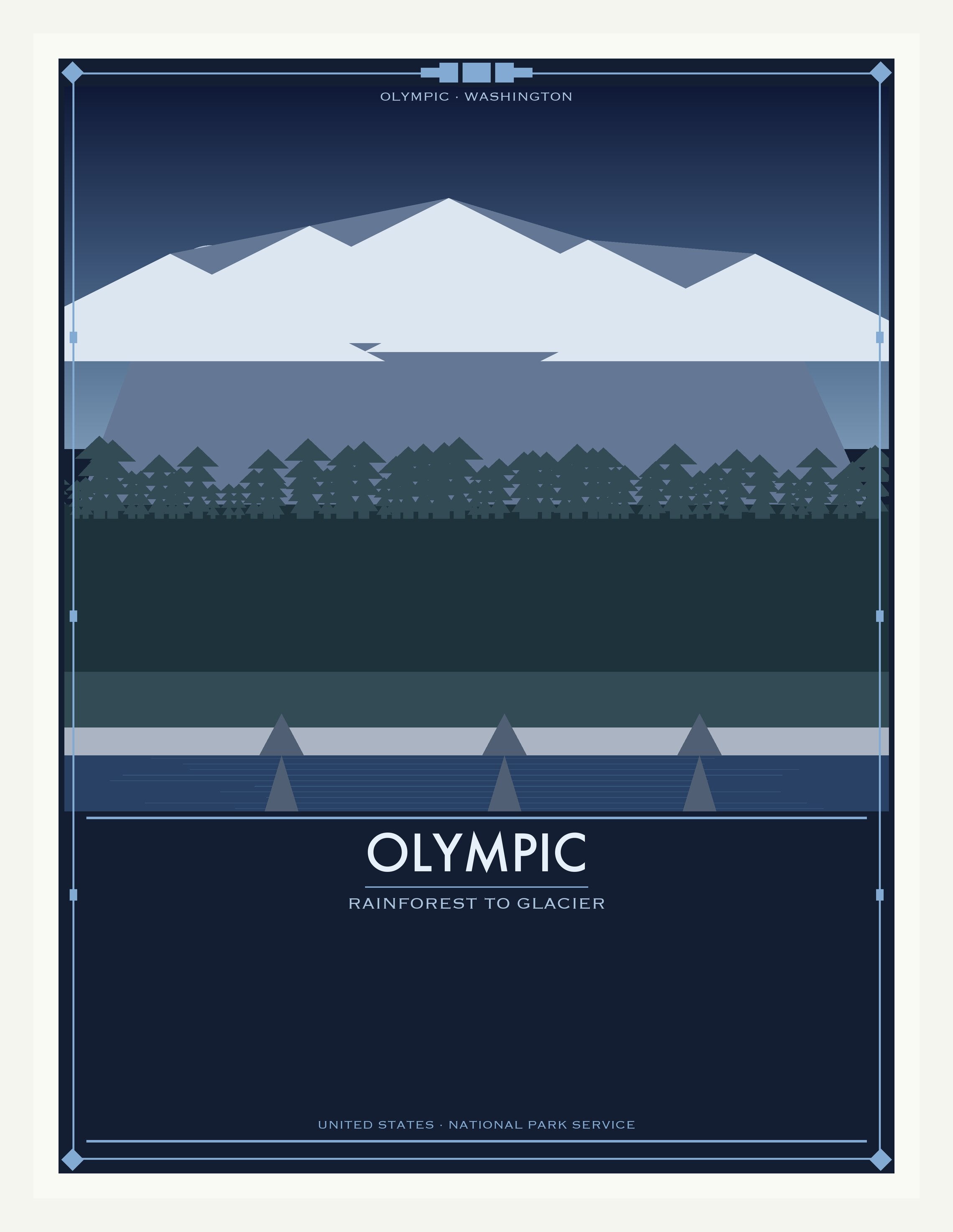 Olympic National Park - Vintage WPA Style Travel Poster — White Frame 18×24" Wall Art