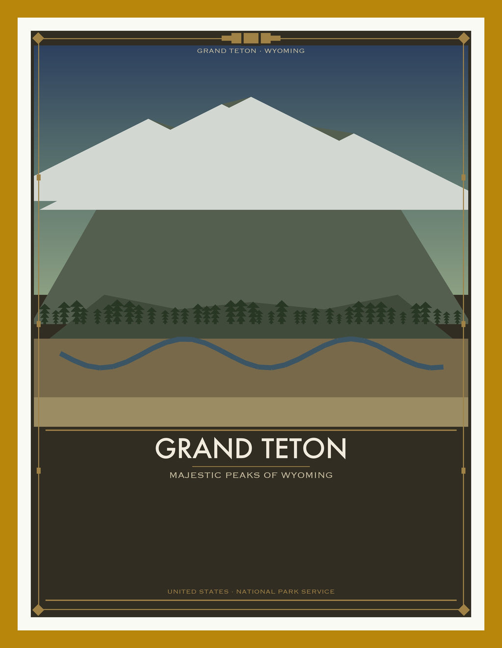 Grand Teton National Park - Vintage WPA Style Travel Poster — Oak Frame 18×24" Wall Art