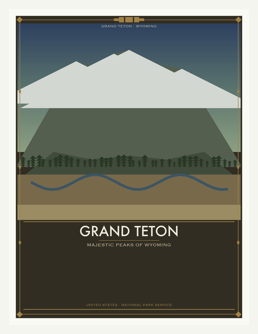 Grand Teton National Park - Vintage WPA Style Travel Poster — White Frame 18×24" Wall Art