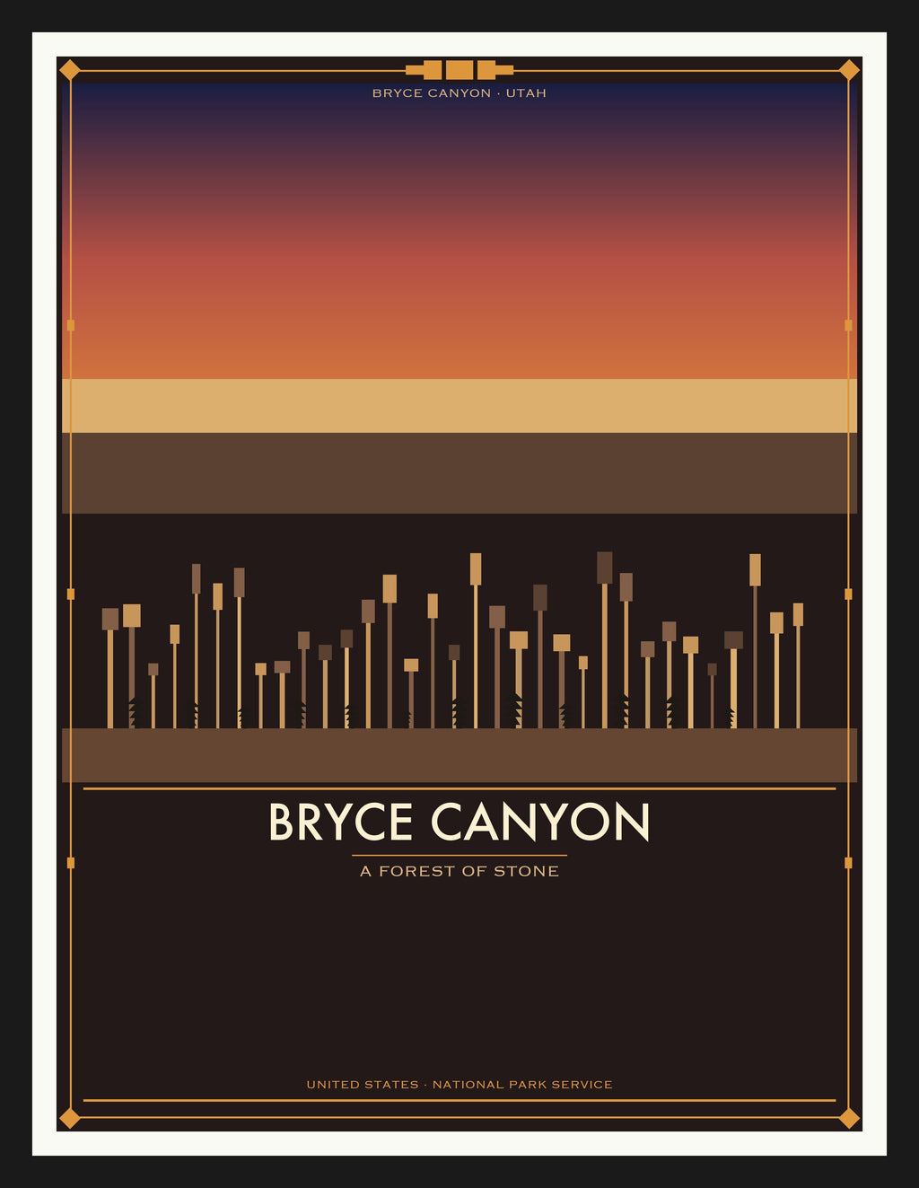 Bryce Canyon National Park - Vintage WPA Style Travel Poster — Black Frame 18×24" Wall Art
