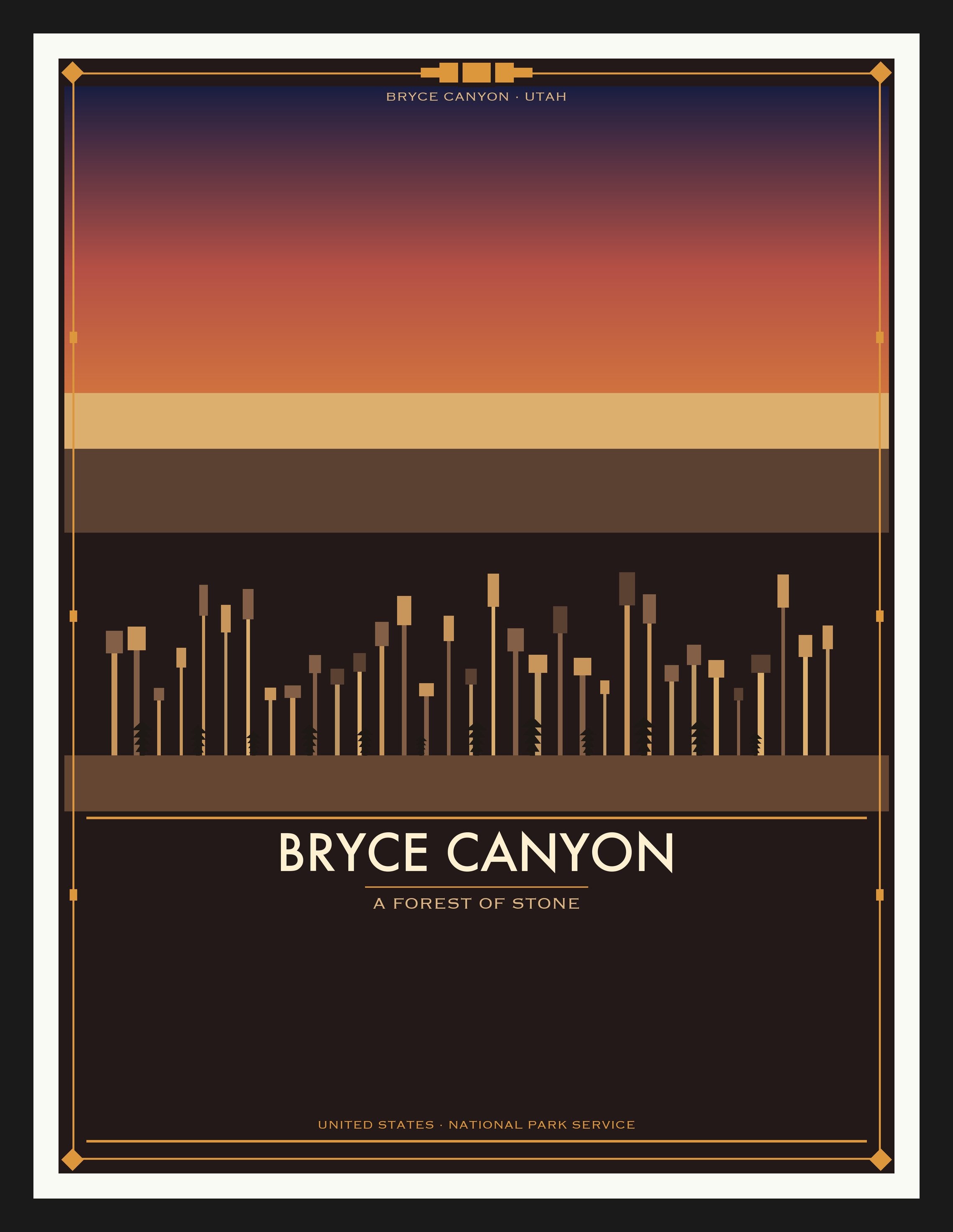 Bryce Canyon National Park - Vintage WPA Style Travel Poster — Black Frame 18×24" Wall Art