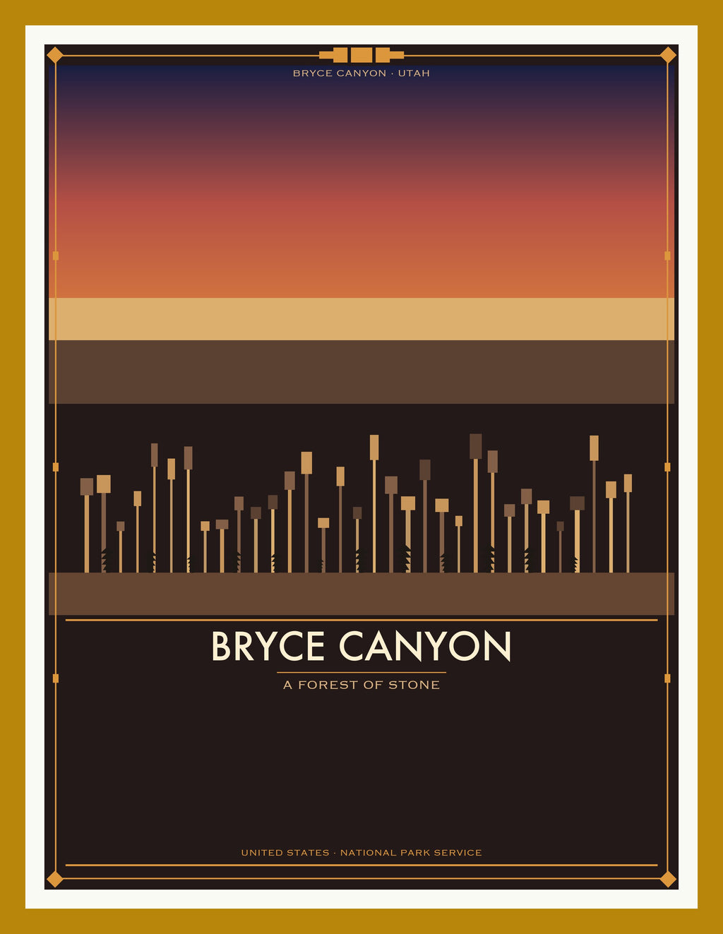 Bryce Canyon National Park - Vintage WPA Style Travel Poster — Oak Frame 18×24" Wall Art