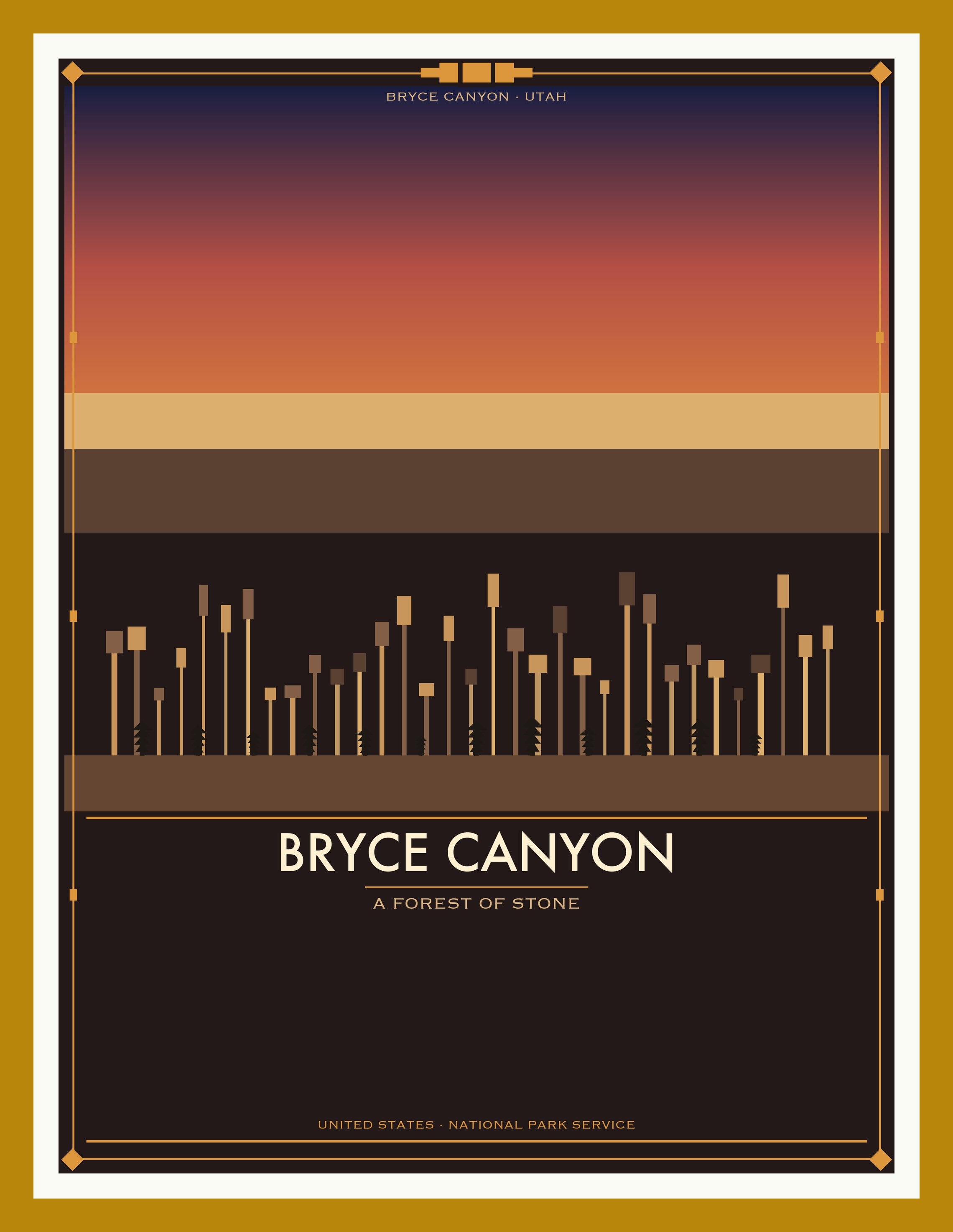 Bryce Canyon National Park - Vintage WPA Style Travel Poster — Oak Frame 18×24" Wall Art