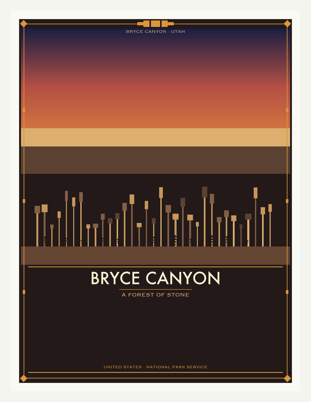 Bryce Canyon National Park - Vintage WPA Style Travel Poster — White Frame 18×24" Wall Art