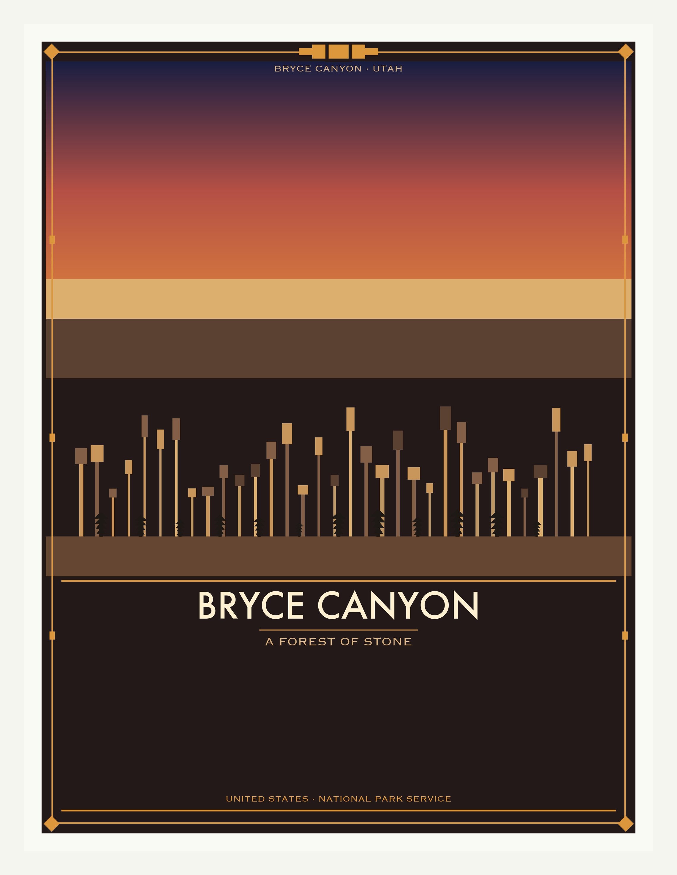 Bryce Canyon National Park - Vintage WPA Style Travel Poster — White Frame 18×24" Wall Art