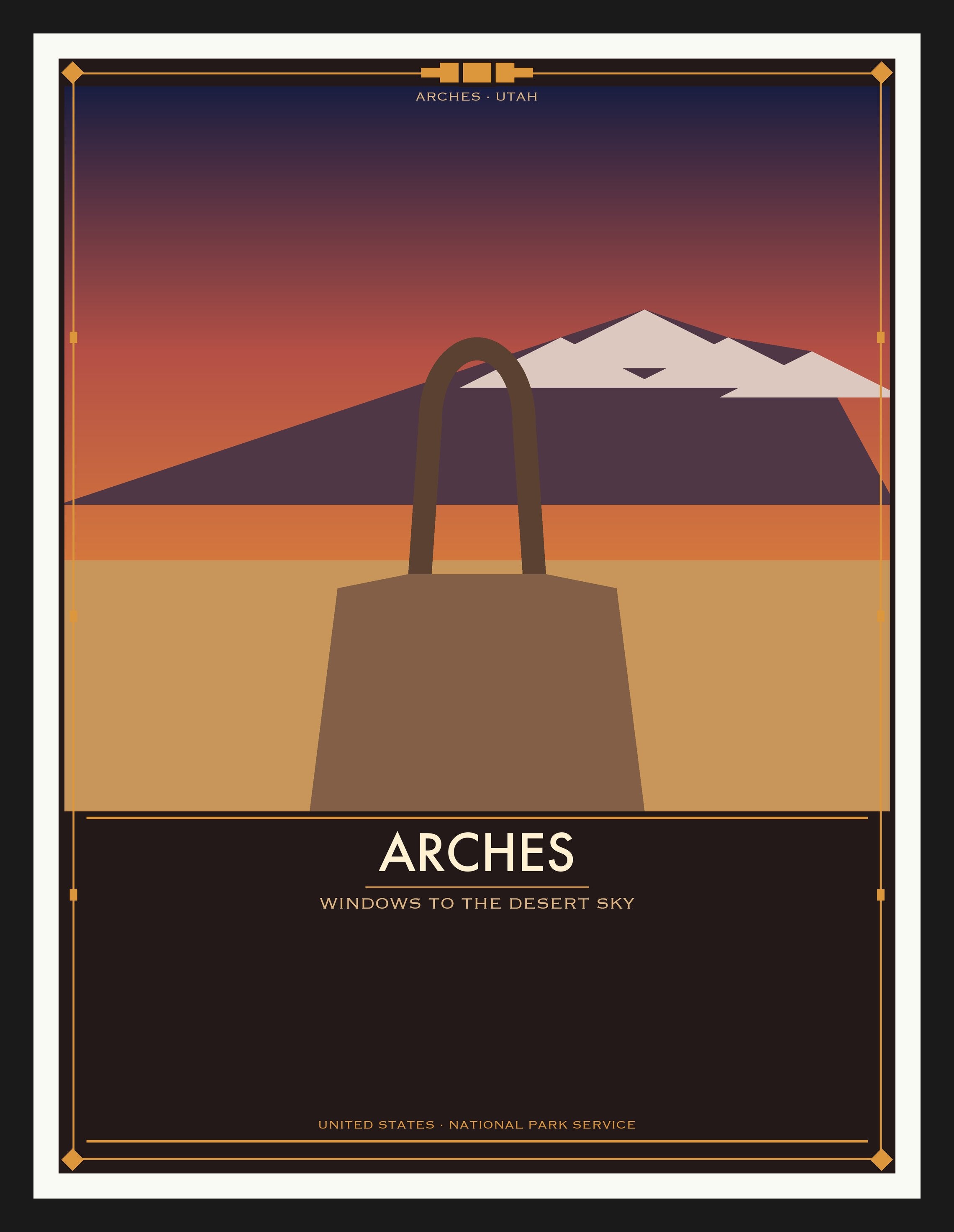 Arches National Park - Vintage WPA Style Travel Poster — Black Frame 18×24" Wall Art
