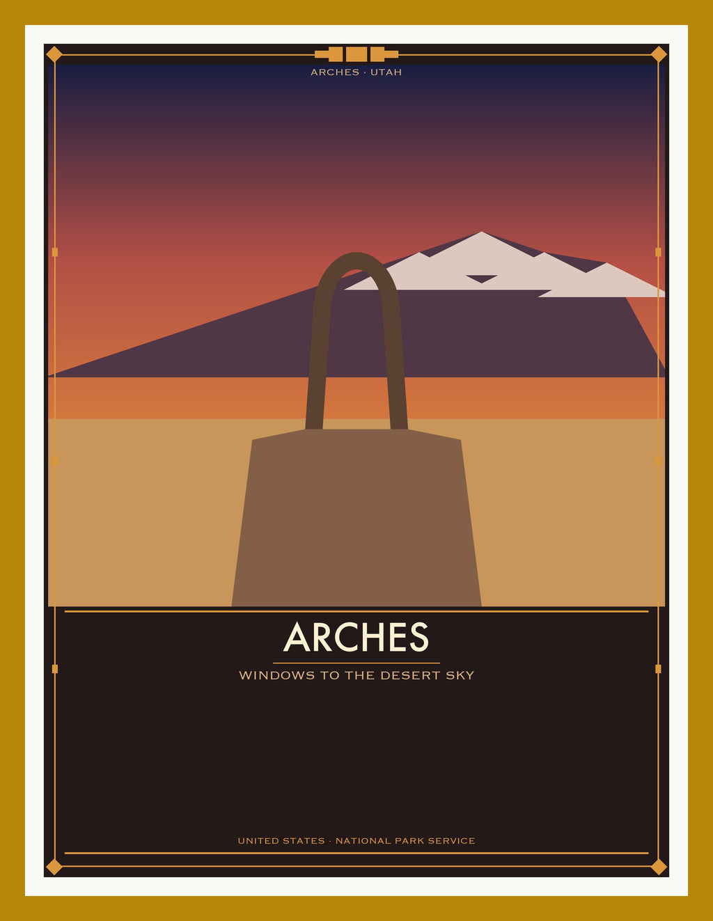Arches National Park - Vintage WPA Style Travel Poster — Oak Frame 18×24" Wall Art