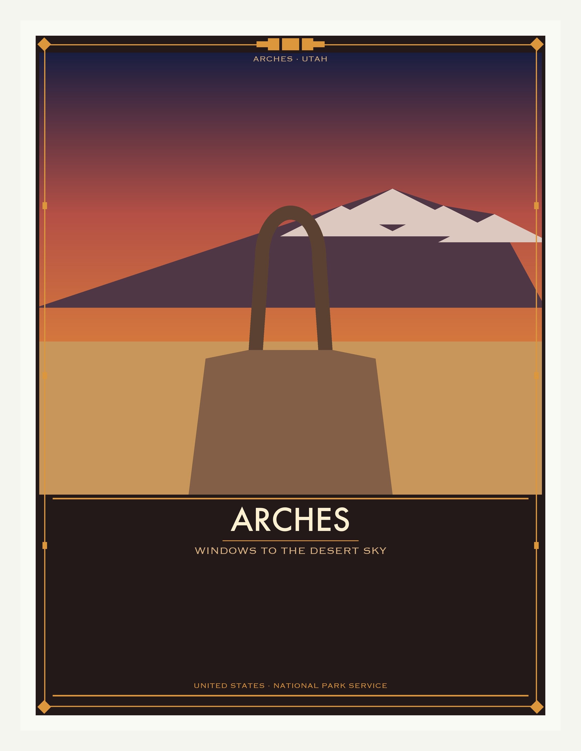 Arches National Park - Vintage WPA Style Travel Poster — White Frame 18×24" Wall Art