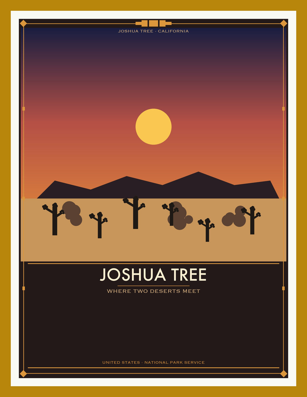 Joshua Tree National Park - Vintage WPA Style Travel Poster — Oak Frame 18×24" Wall Art