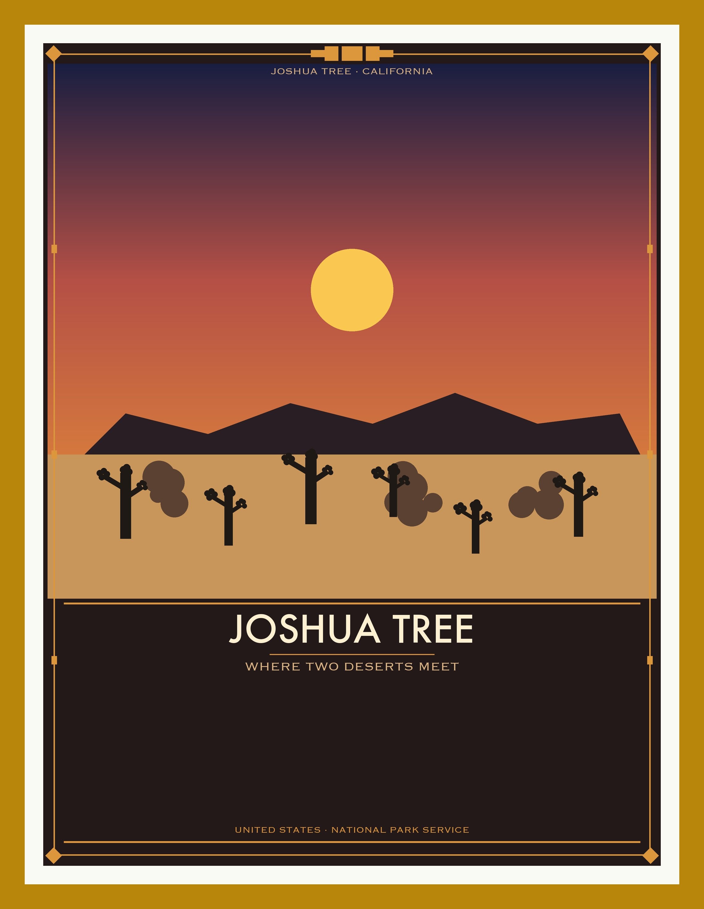 Joshua Tree National Park - Vintage WPA Style Travel Poster — Oak Frame 18×24" Wall Art