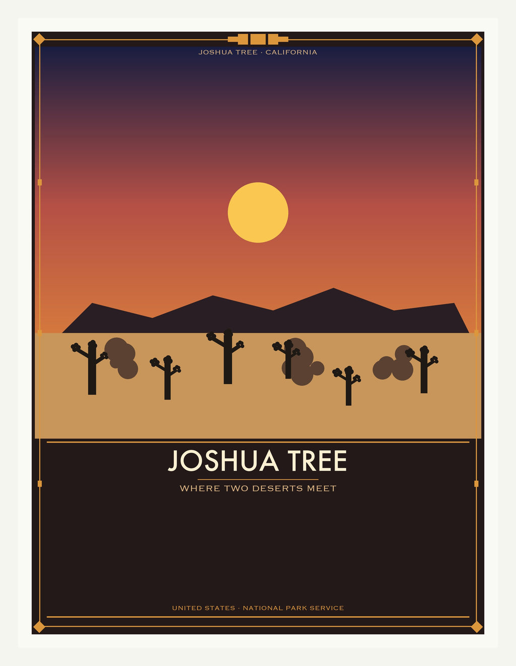 Joshua Tree National Park - Vintage WPA Style Travel Poster — White Frame 18×24" Wall Art