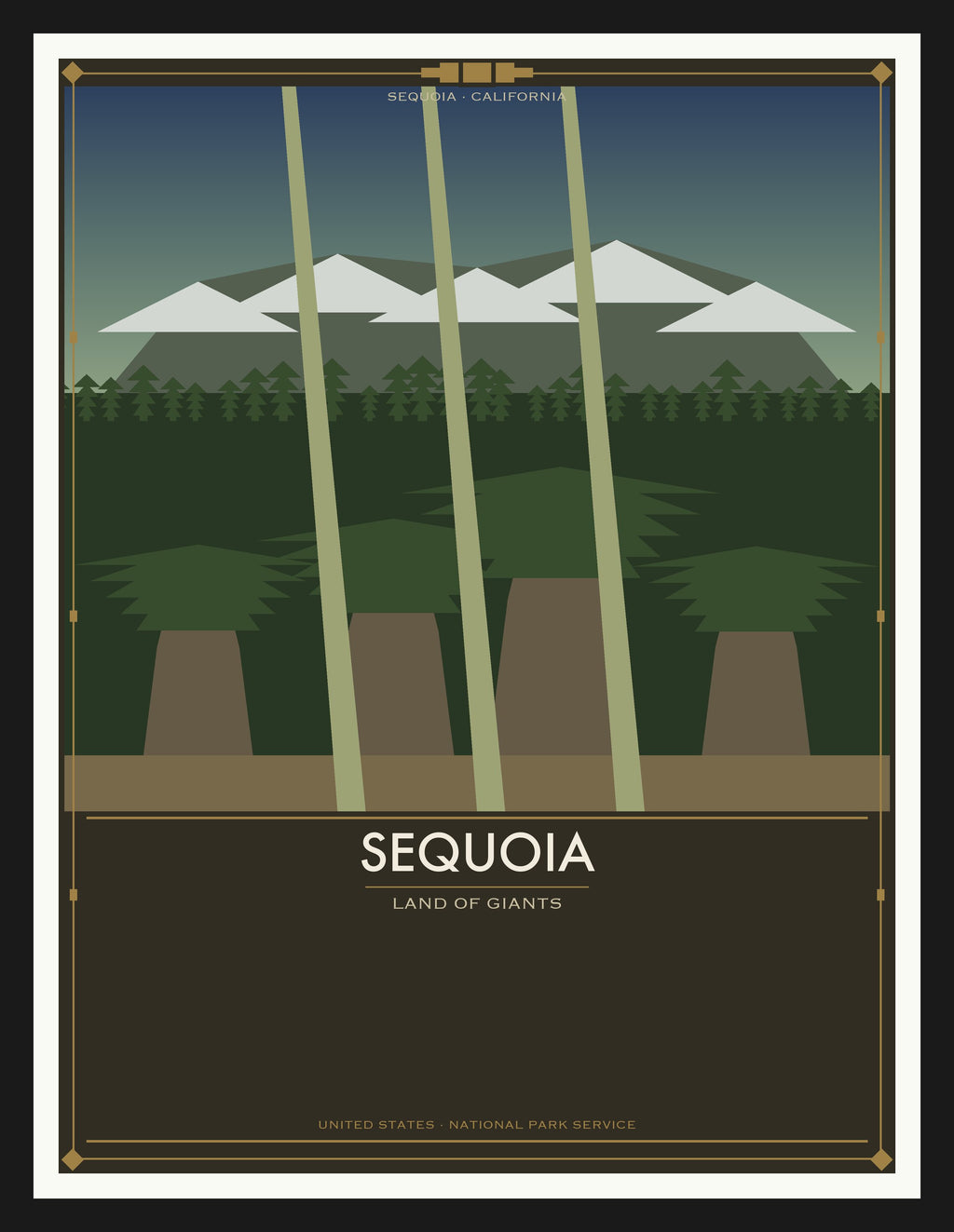 Sequoia National Park - Vintage WPA Style Travel Poster — Black Frame 18×24" Wall Art