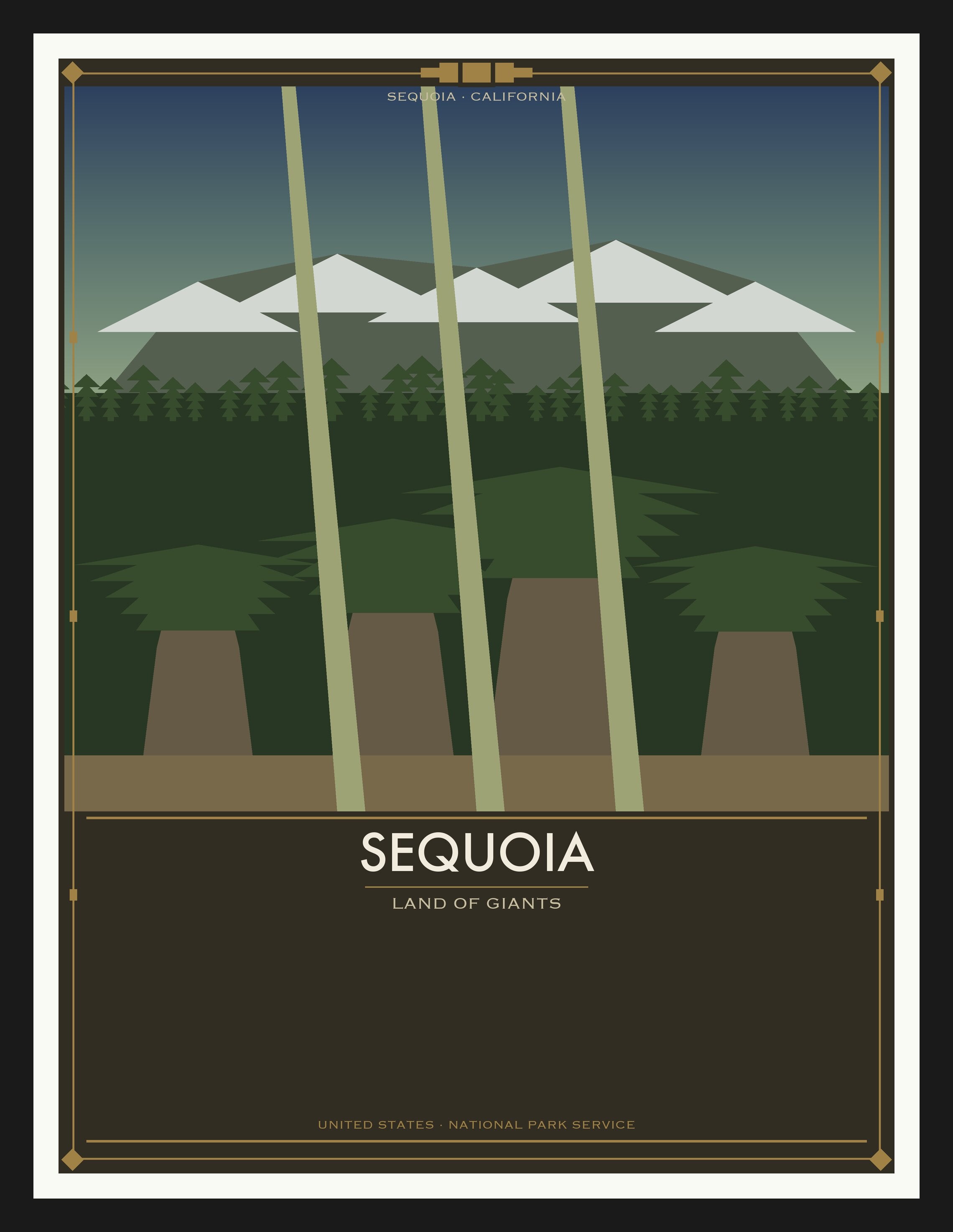 Sequoia National Park - Vintage WPA Style Travel Poster — Black Frame 18×24" Wall Art