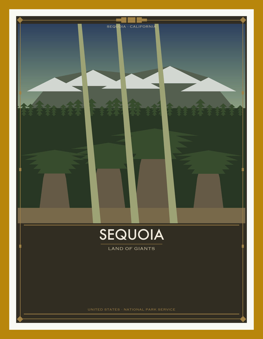Sequoia National Park - Vintage WPA Style Travel Poster — Oak Frame 18×24" Wall Art