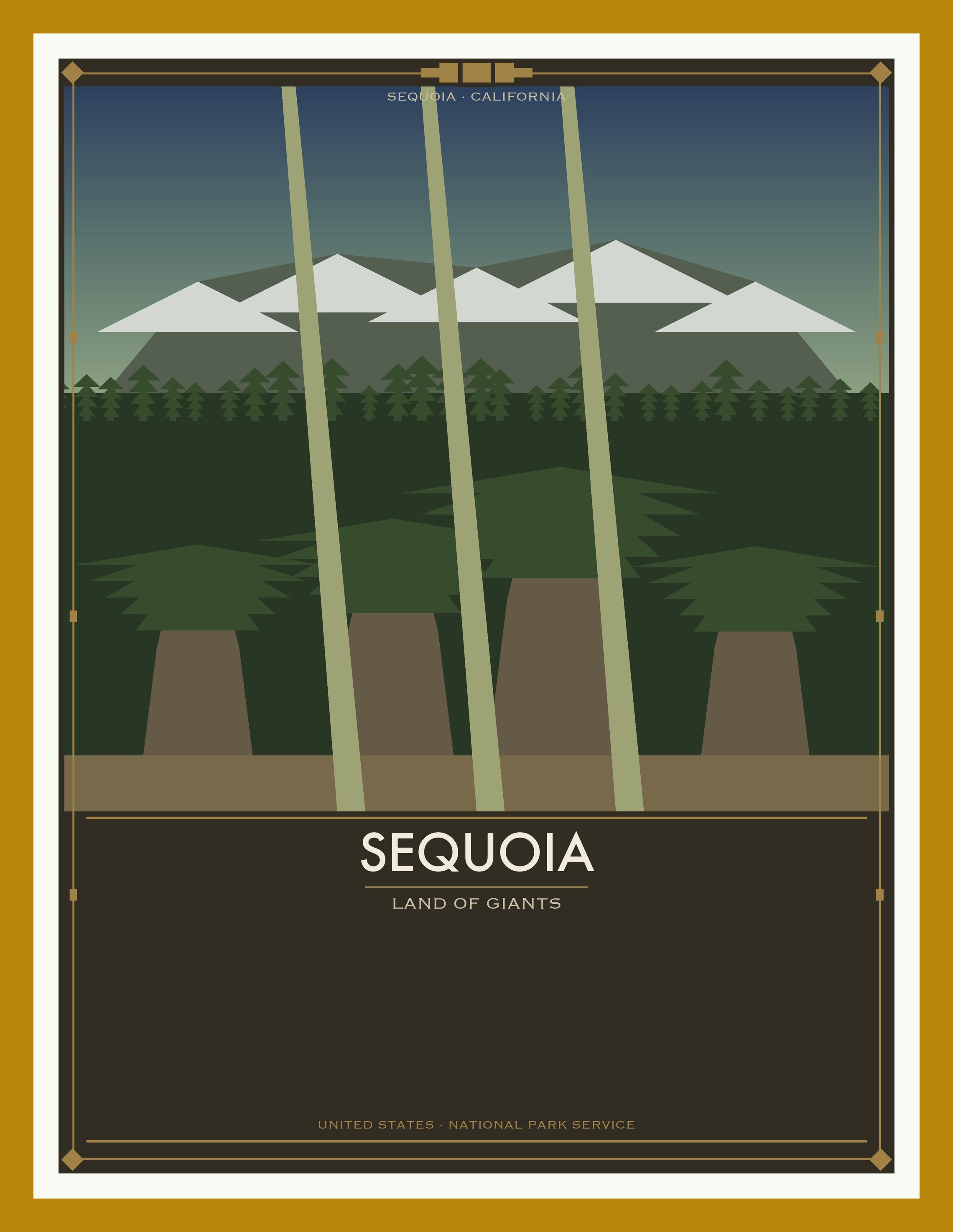 Sequoia National Park - Vintage WPA Style Travel Poster — Oak Frame 18×24" Wall Art