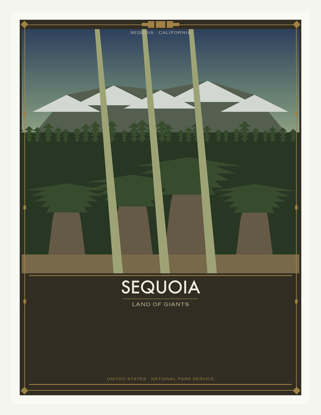 Sequoia National Park - Vintage WPA Style Travel Poster — White Frame 18×24" Wall Art
