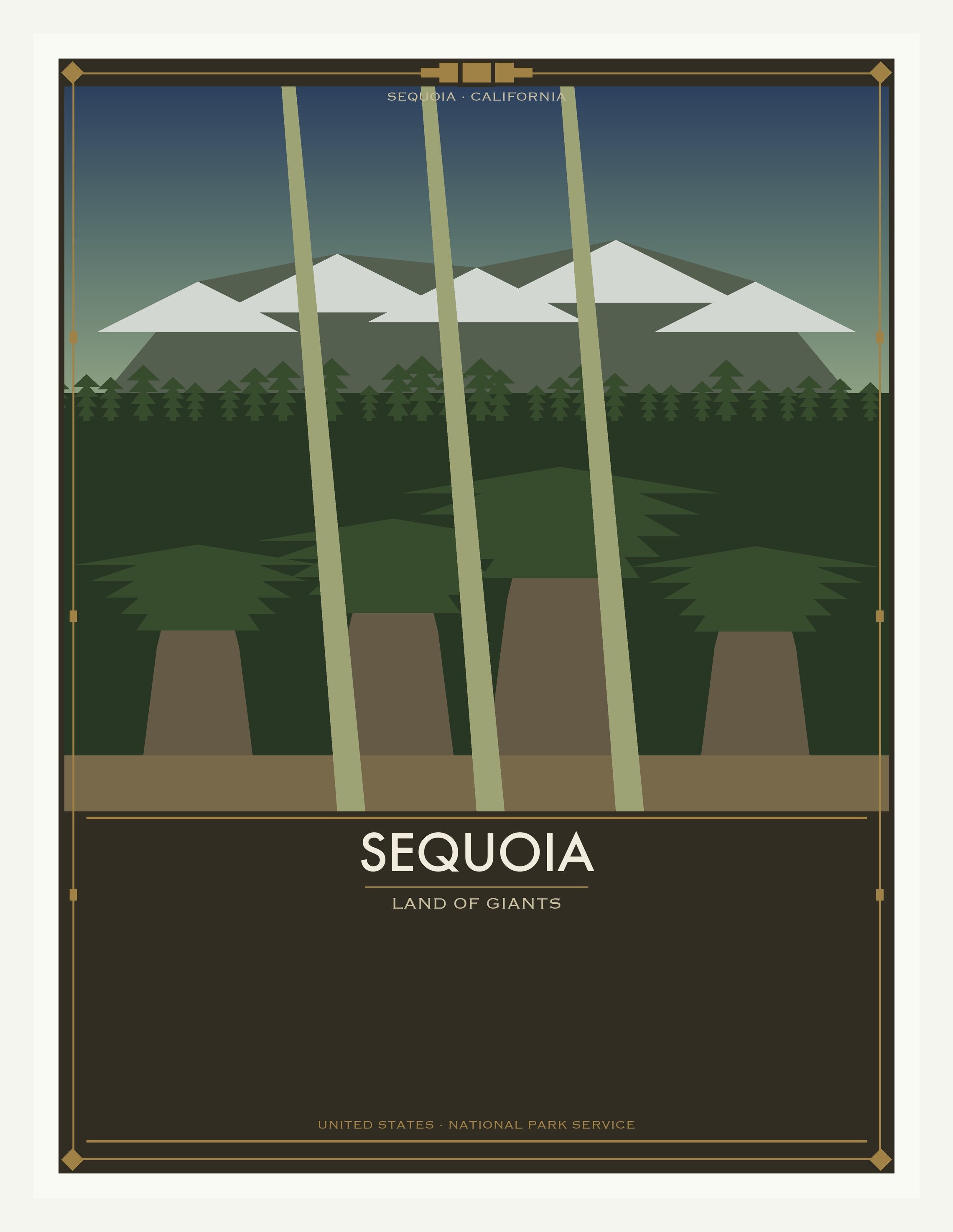 Sequoia National Park - Vintage WPA Style Travel Poster — White Frame 18×24" Wall Art
